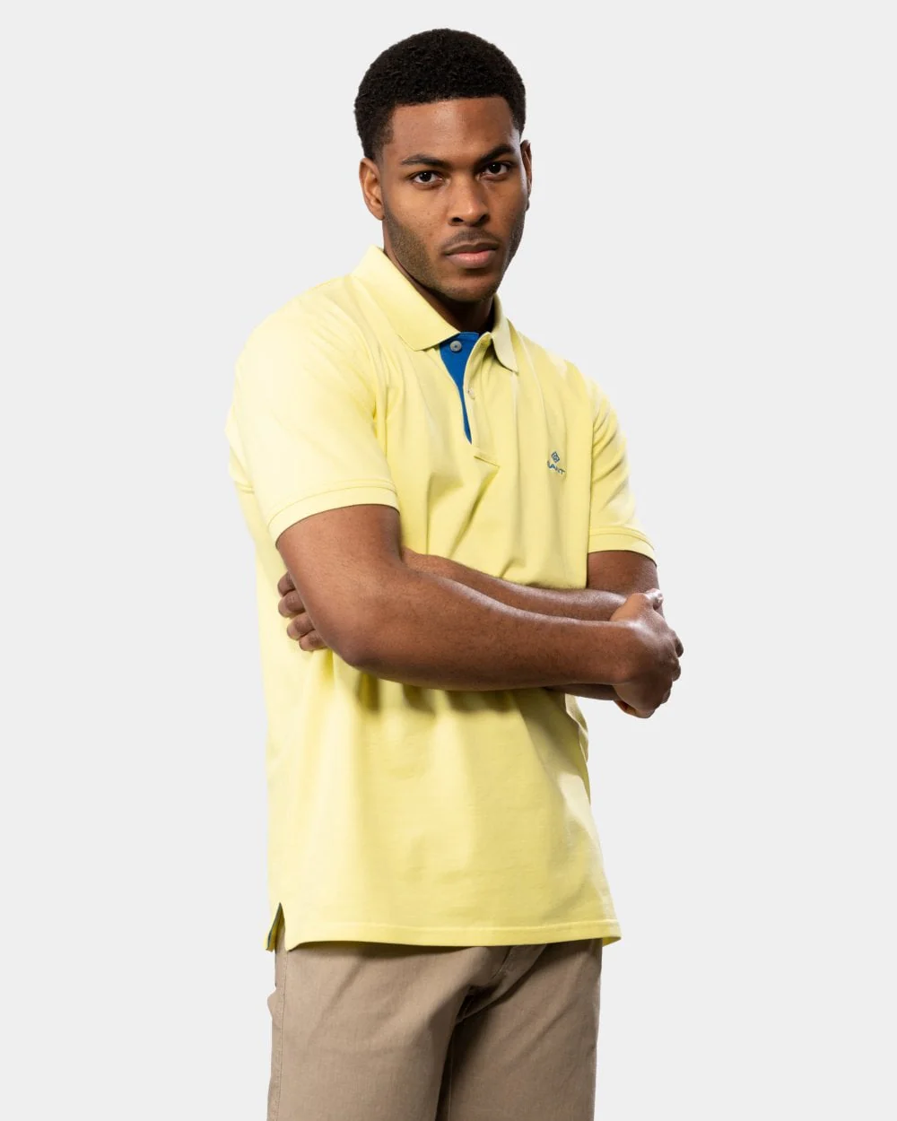 GANT Mens Contrast Collar Pique Short Sleeve Rugger - 719 Clear Yellow - Image 4