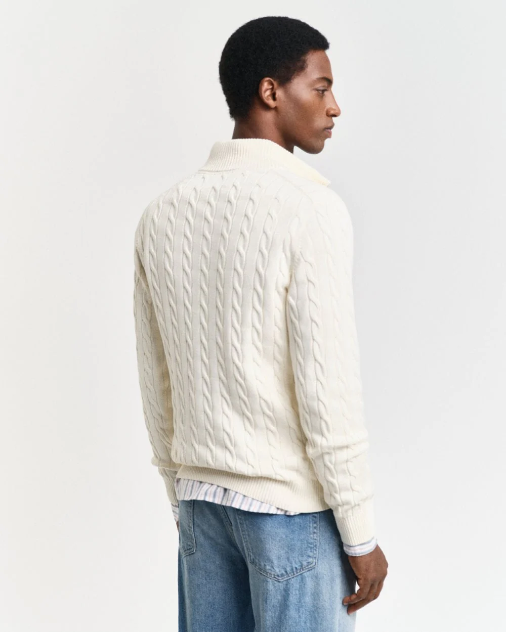 GANT Mens Cotton Cable Half Zip Jumper - 130 Cream - Image 4