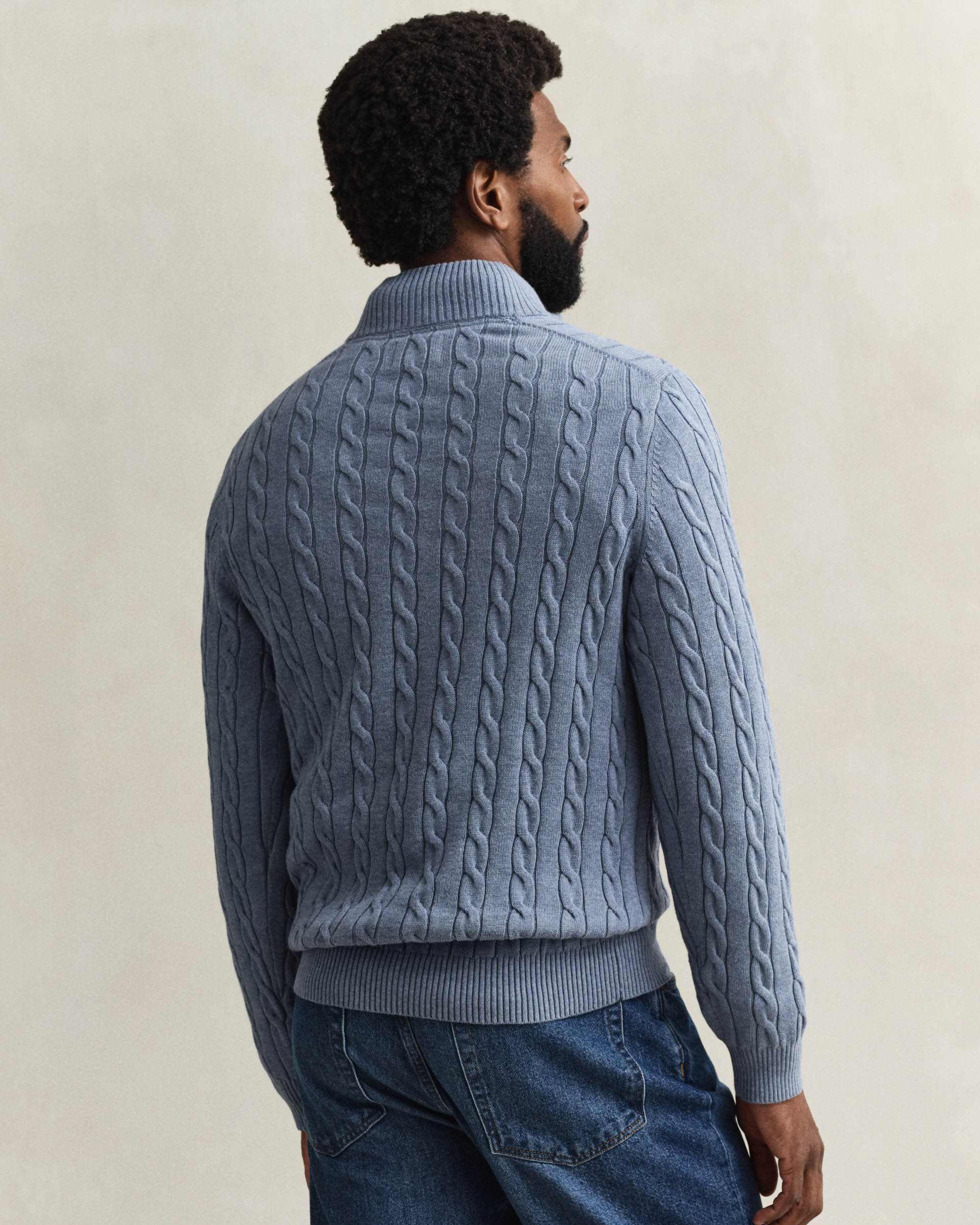GANT Mens Cotton Cable Half Zip Jumper - 430 Faded Denim - Image 2