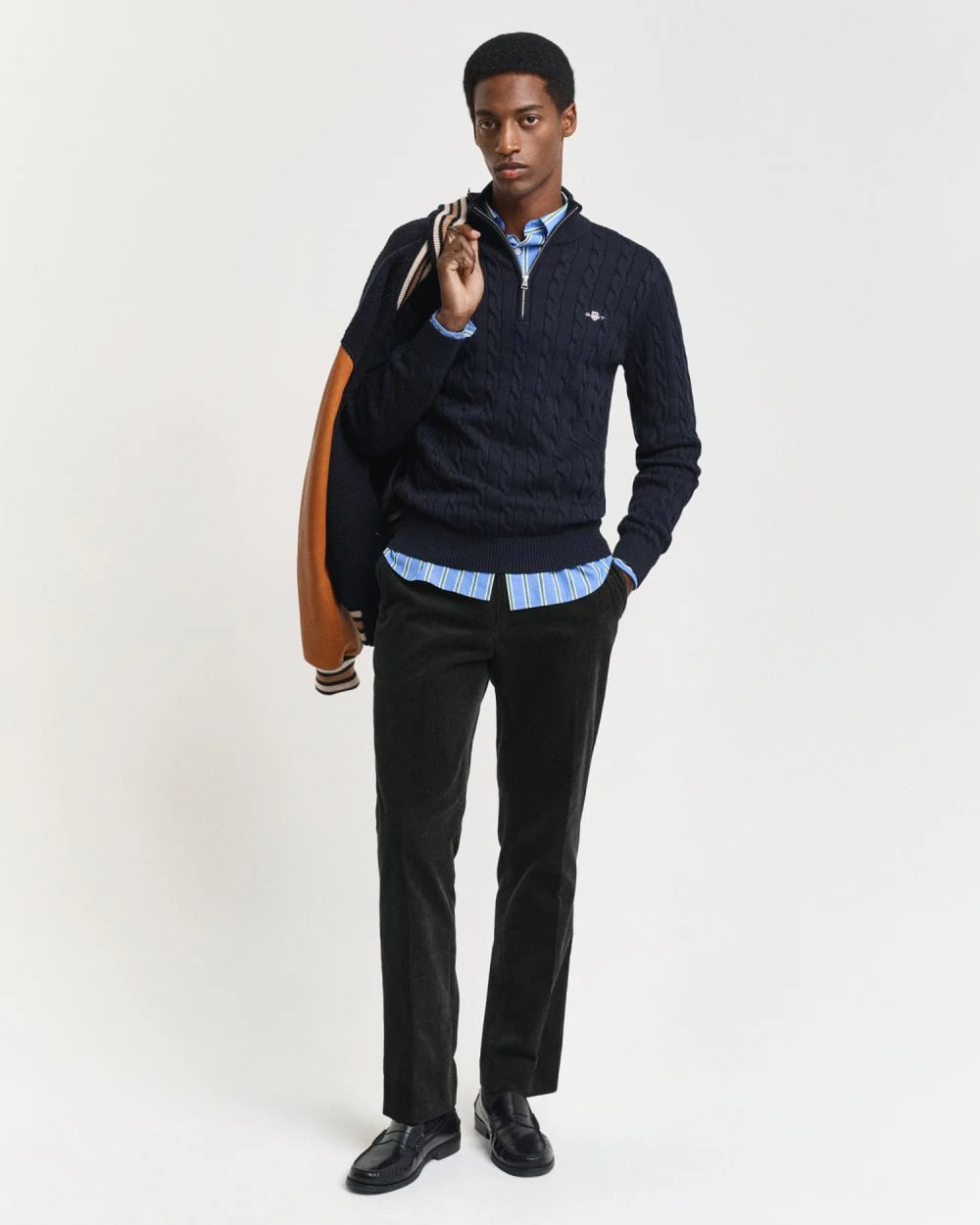 GANT Mens Cotton Cable Half Zip Jumper - 433 Evening Blue - Image 2