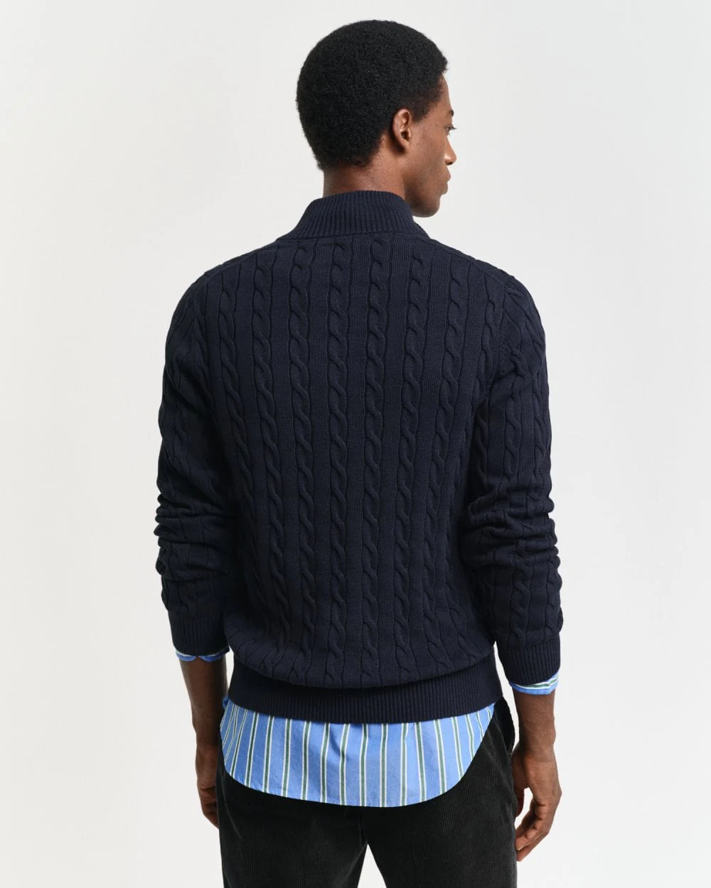 GANT Mens Cotton Cable Half Zip Jumper - 433 Evening Blue - Image 3