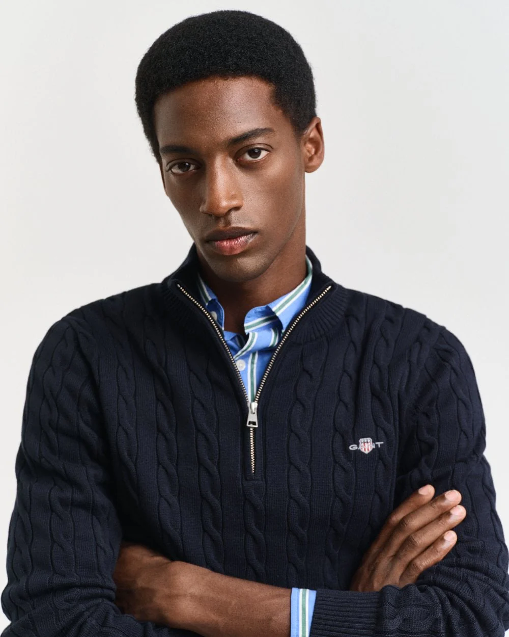 GANT Mens Cotton Cable Half Zip Jumper - 433 Evening Blue - Image 4