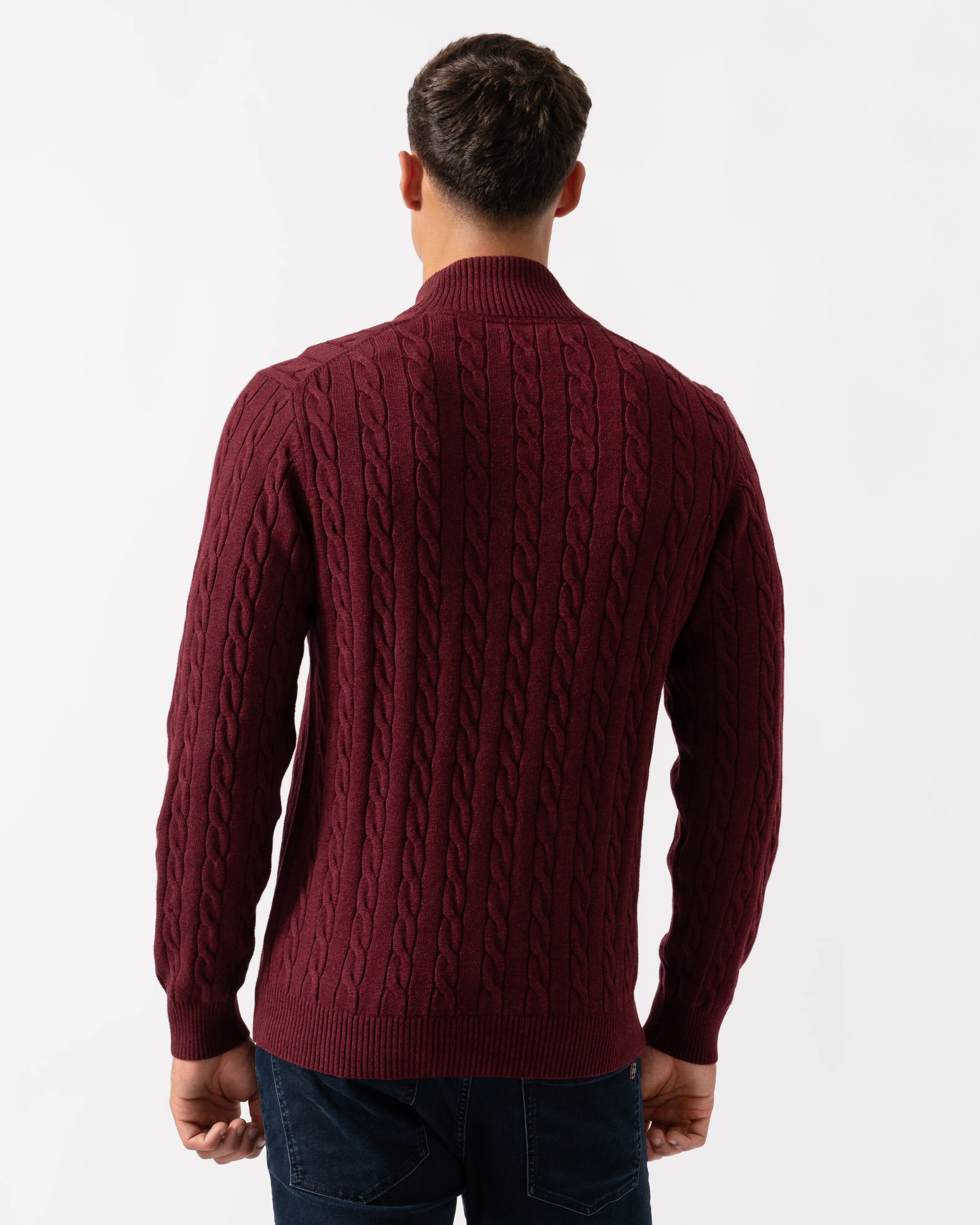 GANT Mens Cotton Cable Half Zip Jumper - 677 Bordeaux Melange - Image 3