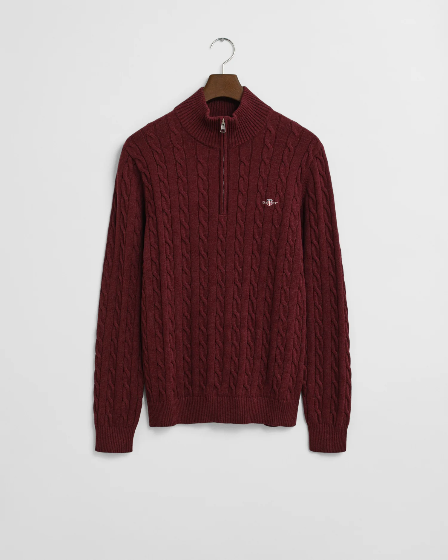 GANT Mens Cotton Cable Half Zip Jumper - 677 Bordeaux Melange - Image 5