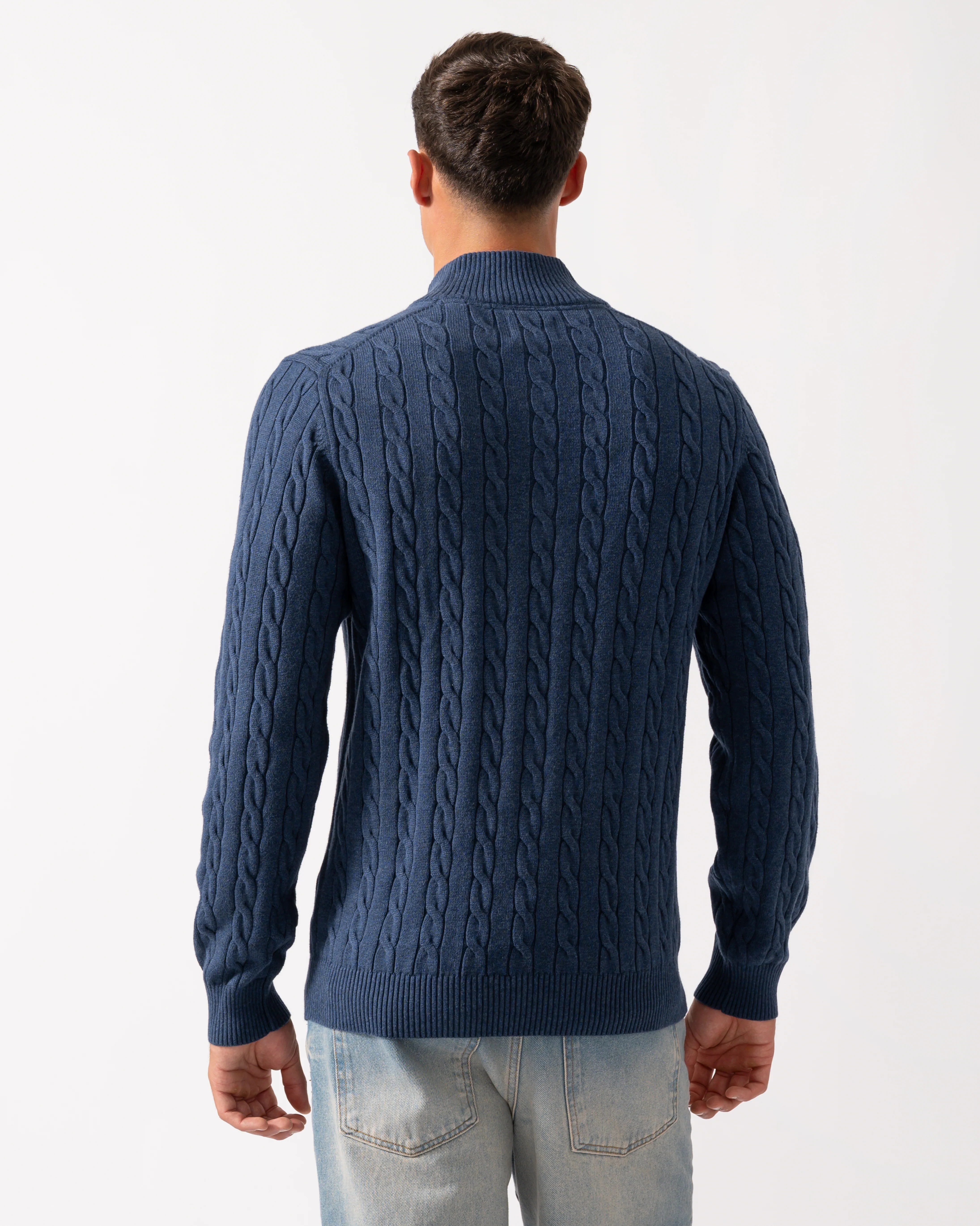 GANT Mens Cotton Cable Half Zip Jumper - 902 Dark Jeansblue Melange - Image 4