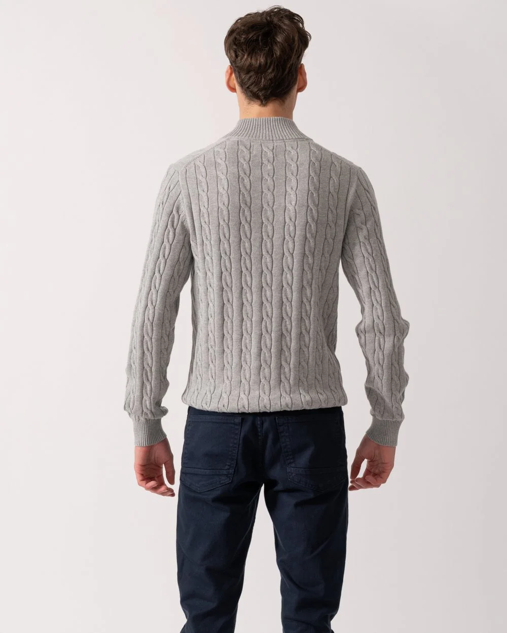 GANT Mens Cotton Cable Half Zip Jumper - 93 Grey Melange - Image 4