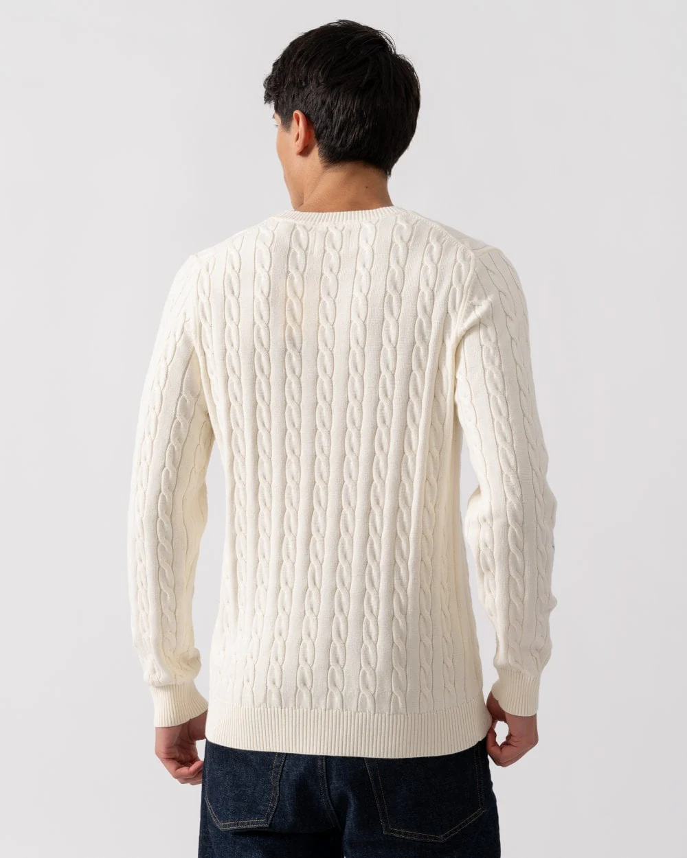 GANT Mens Cotton Cable Knit Crew Neck Jumper - 130 Cream - Image 4