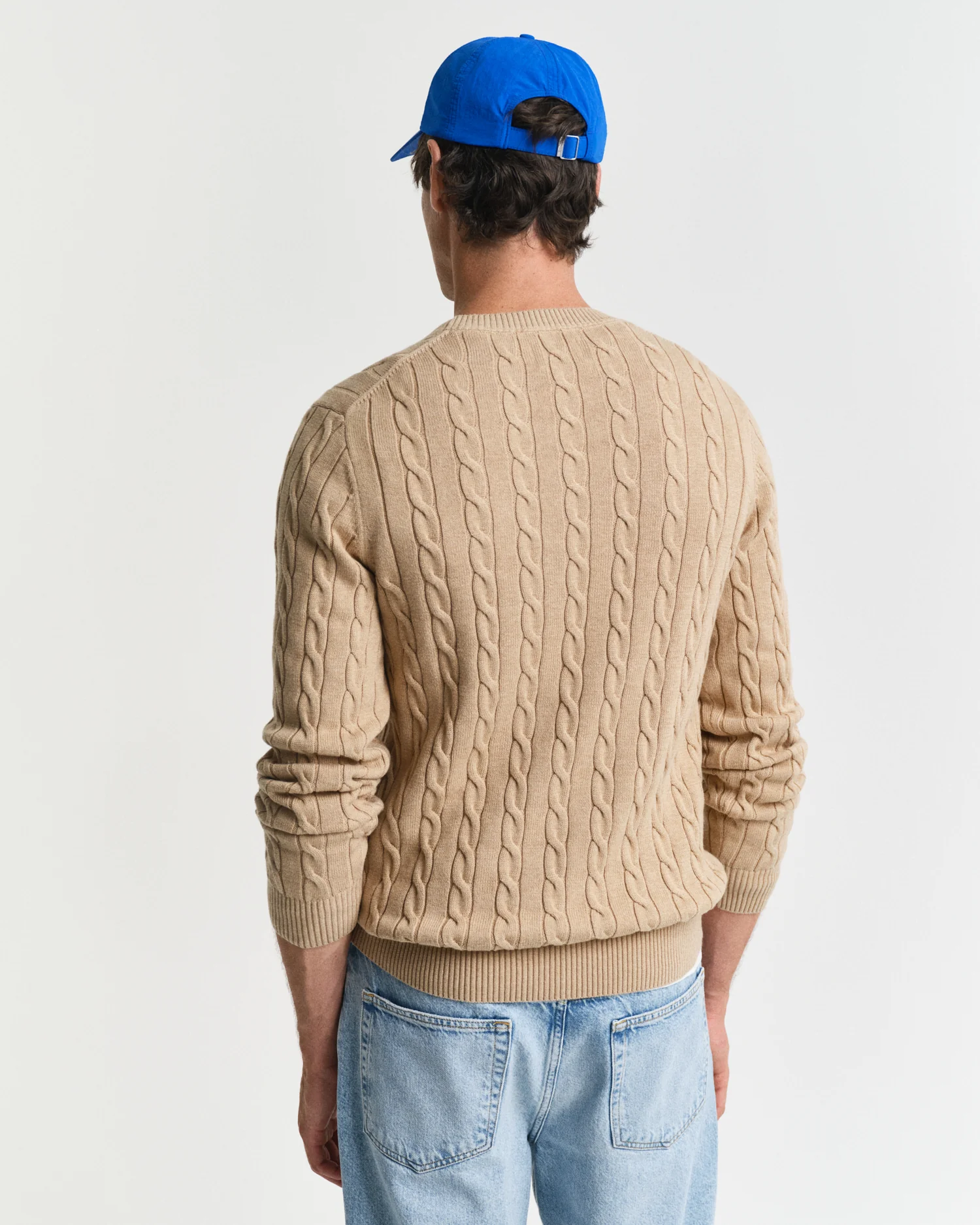 GANT Mens Cotton Cable Knit Crew Neck Jumper - 296 Khaki Mel - Image 4