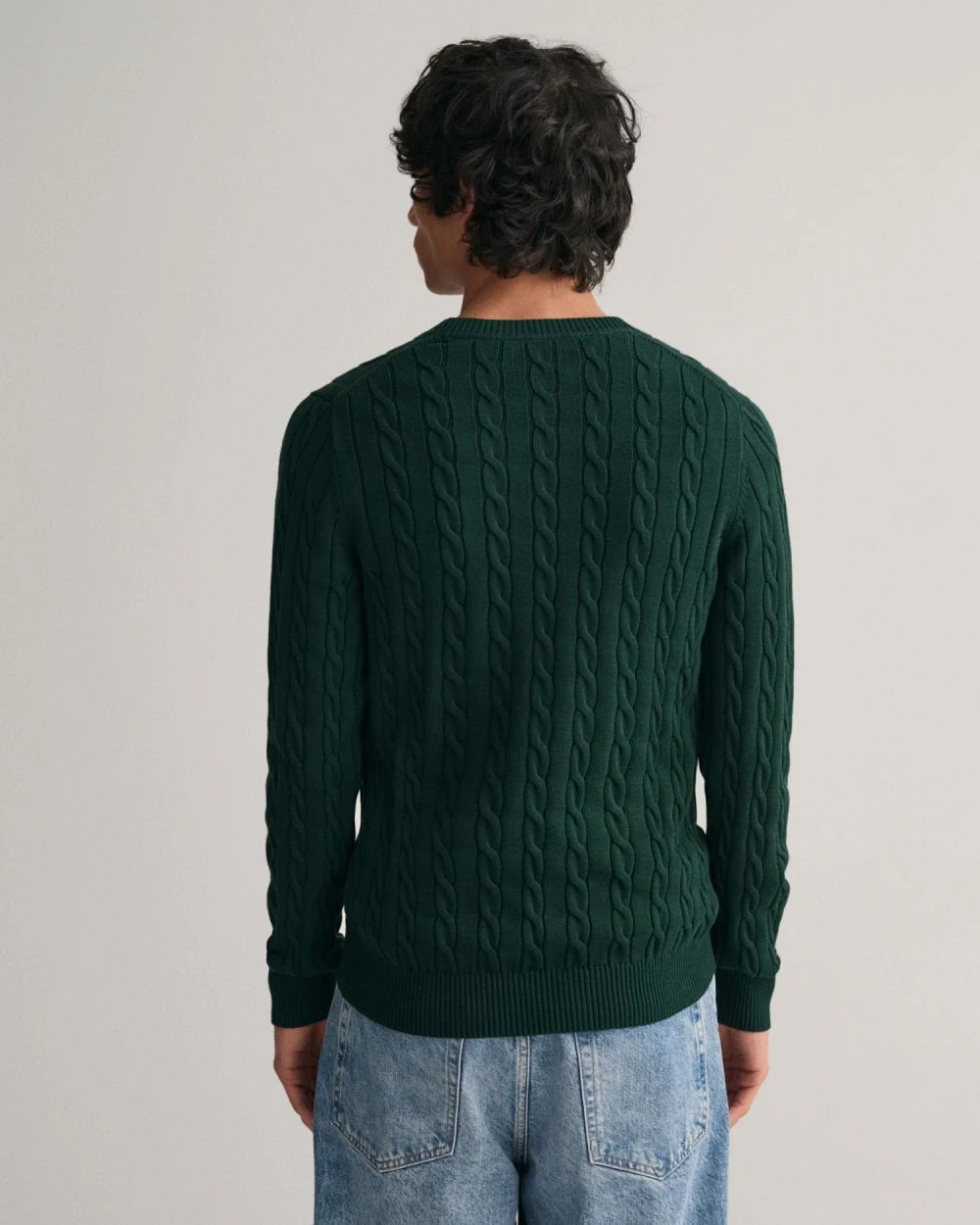 GANT Mens Cotton Cable Knit Crew Neck Jumper - 374 Tartan Green - Image 4