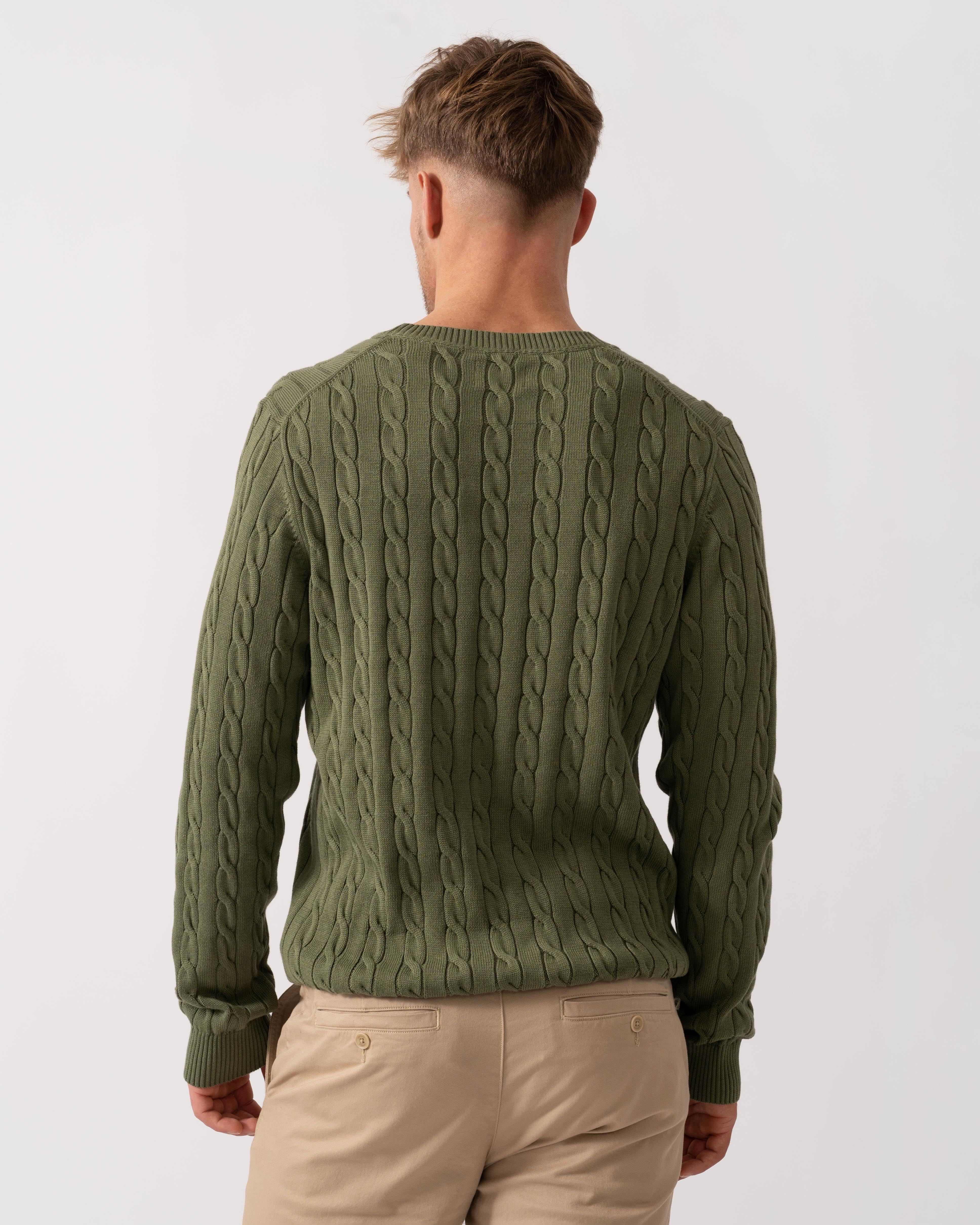 GANT Mens Cotton Cable Knit Crew Neck Jumper - 379 Dry Herb Green - Image 4