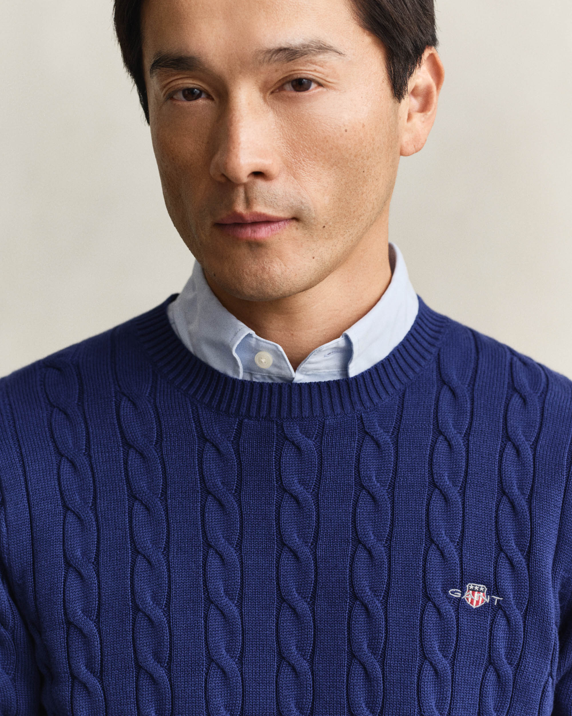 GANT Mens Cotton Cable Knit Crew Neck Jumper - 432 Rich Navy - Image 3