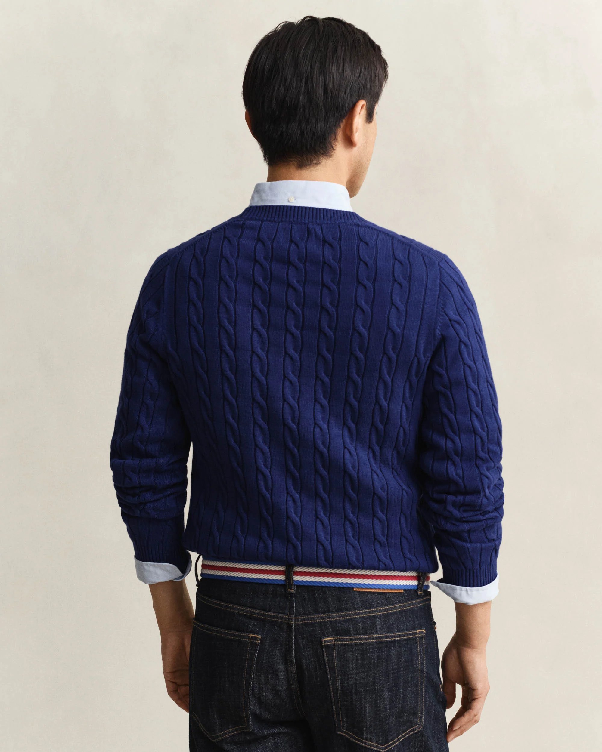 GANT Mens Cotton Cable Knit Crew Neck Jumper - 432 Rich Navy - Image 4