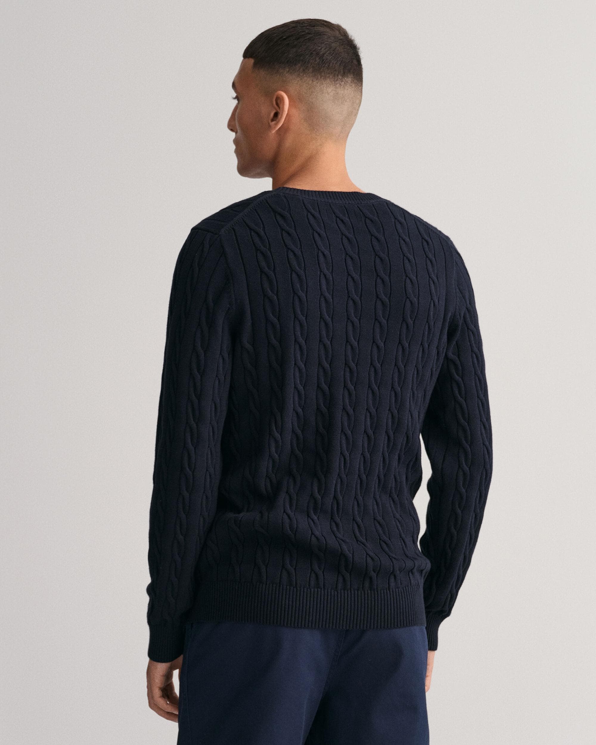 GANT Mens Cotton Cable Knit Crew Neck Jumper - 433 Evening Blue - Image 2