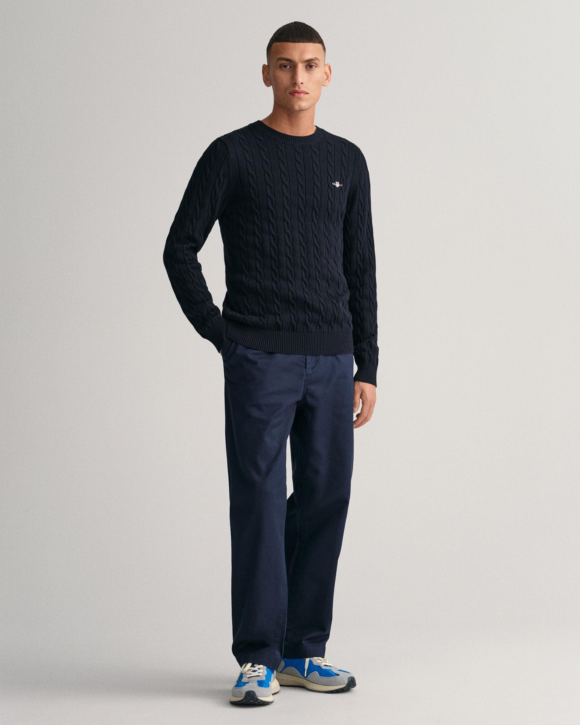 GANT Mens Cotton Cable Knit Crew Neck Jumper - 433 Evening Blue - Image 4