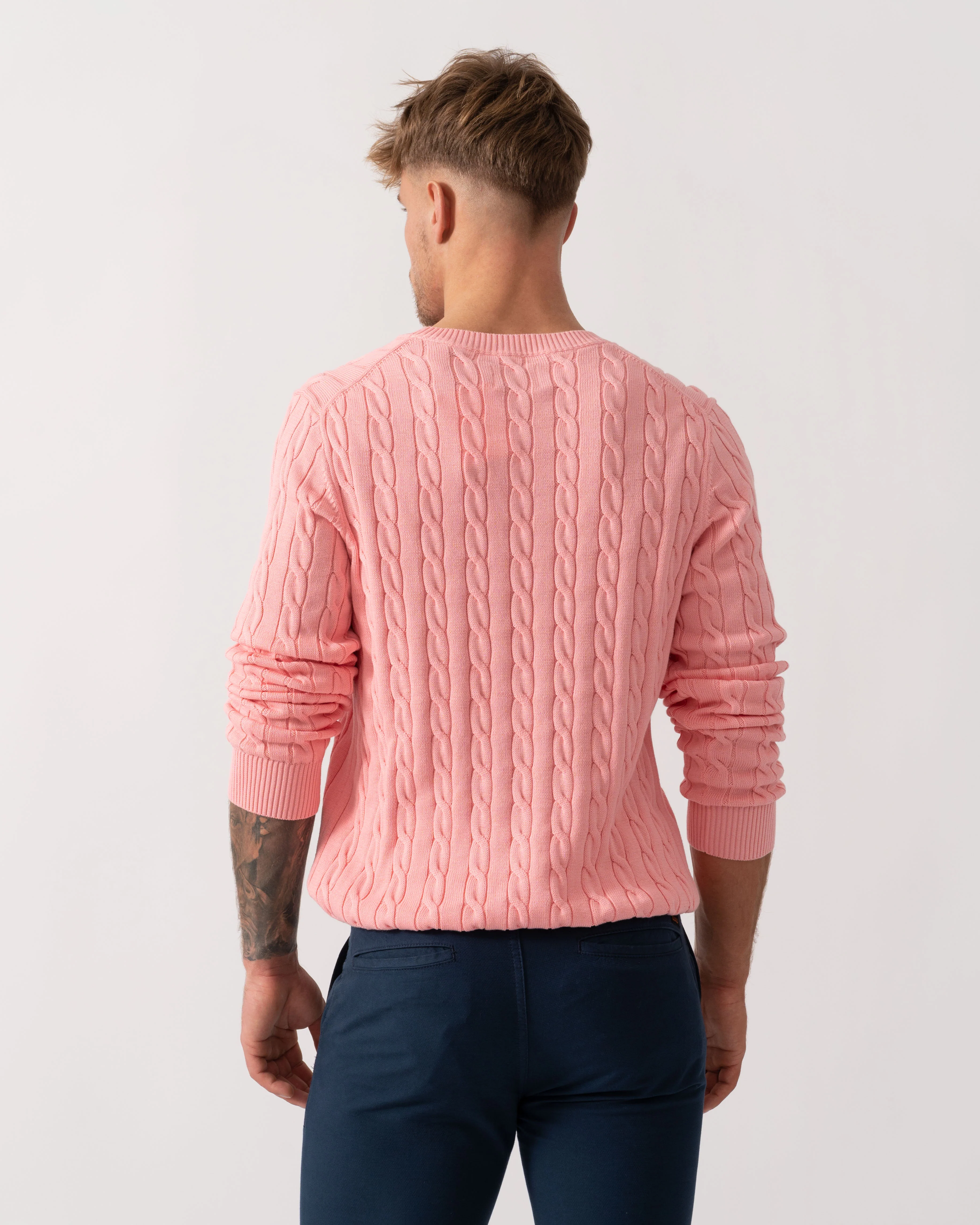 GANT Mens Cotton Cable Knit Crew Neck Jumper - 666 Washed Pink - Image 4