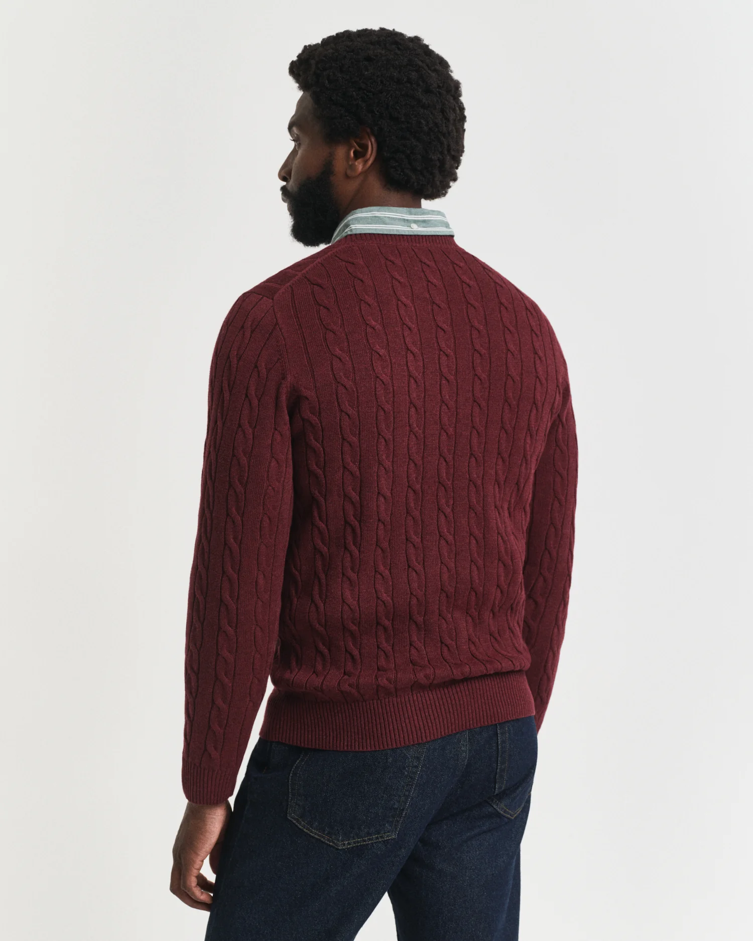 GANT Mens Cotton Cable Knit Crew Neck Jumper - 677 Bordeaux Melange - Image 4