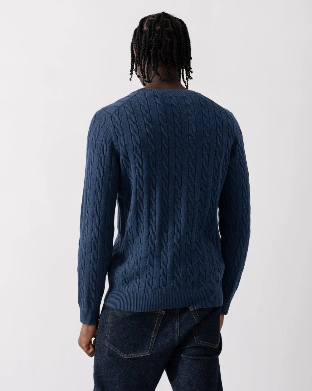 GANT Mens Cotton Cable Knit Crew Neck Jumper - 902 Dark Jeansblue Melange - Image 4