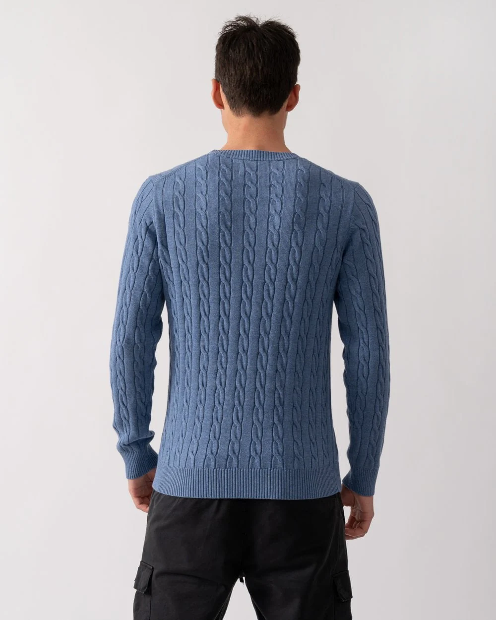 GANT Mens Cotton Cable Knit Crew Neck Jumper - 906 Denim Blue Melange - Image 4