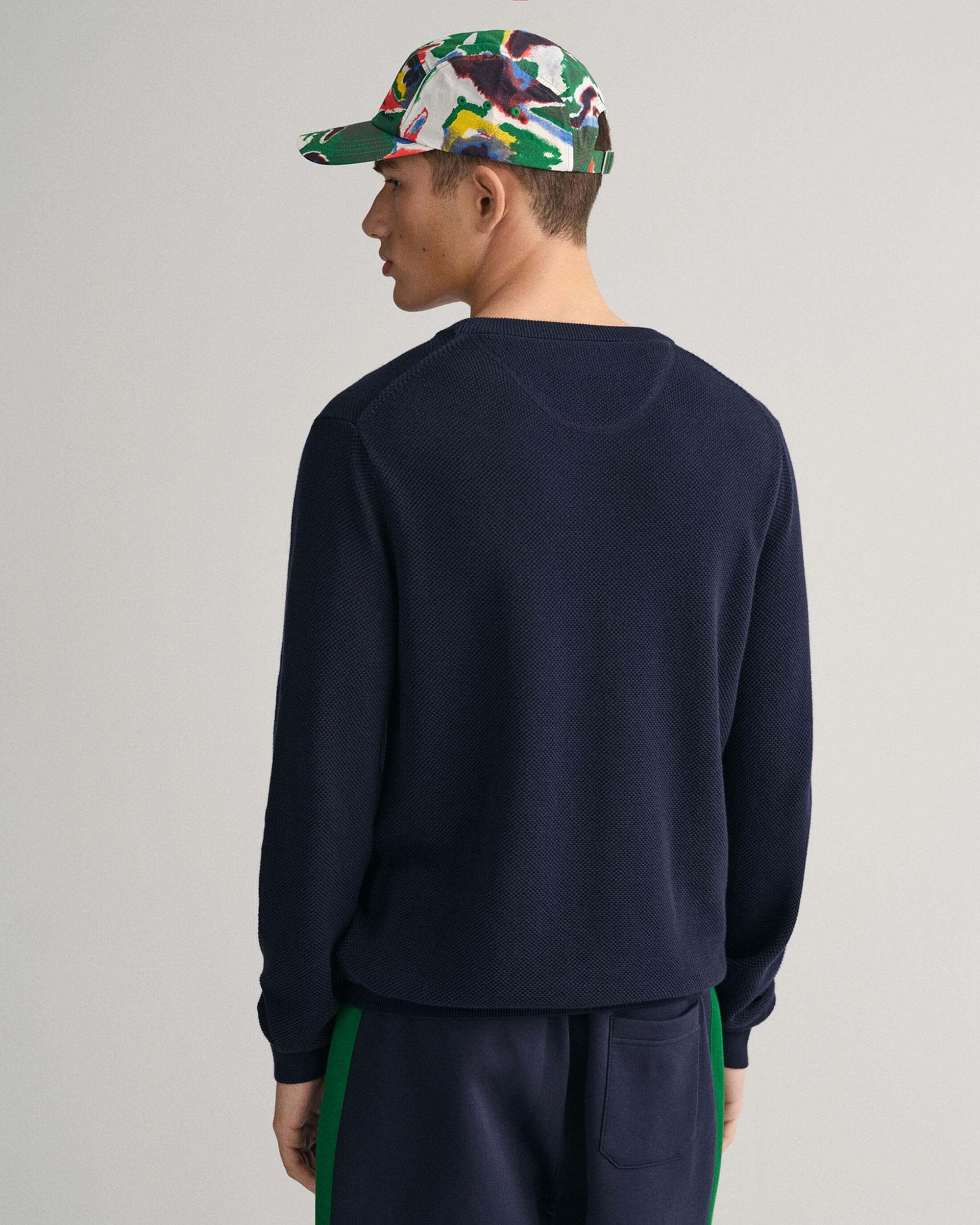 GANT Mens Cotton Pique Crew Neck Jumper - 433 Evening Blue - Image 2