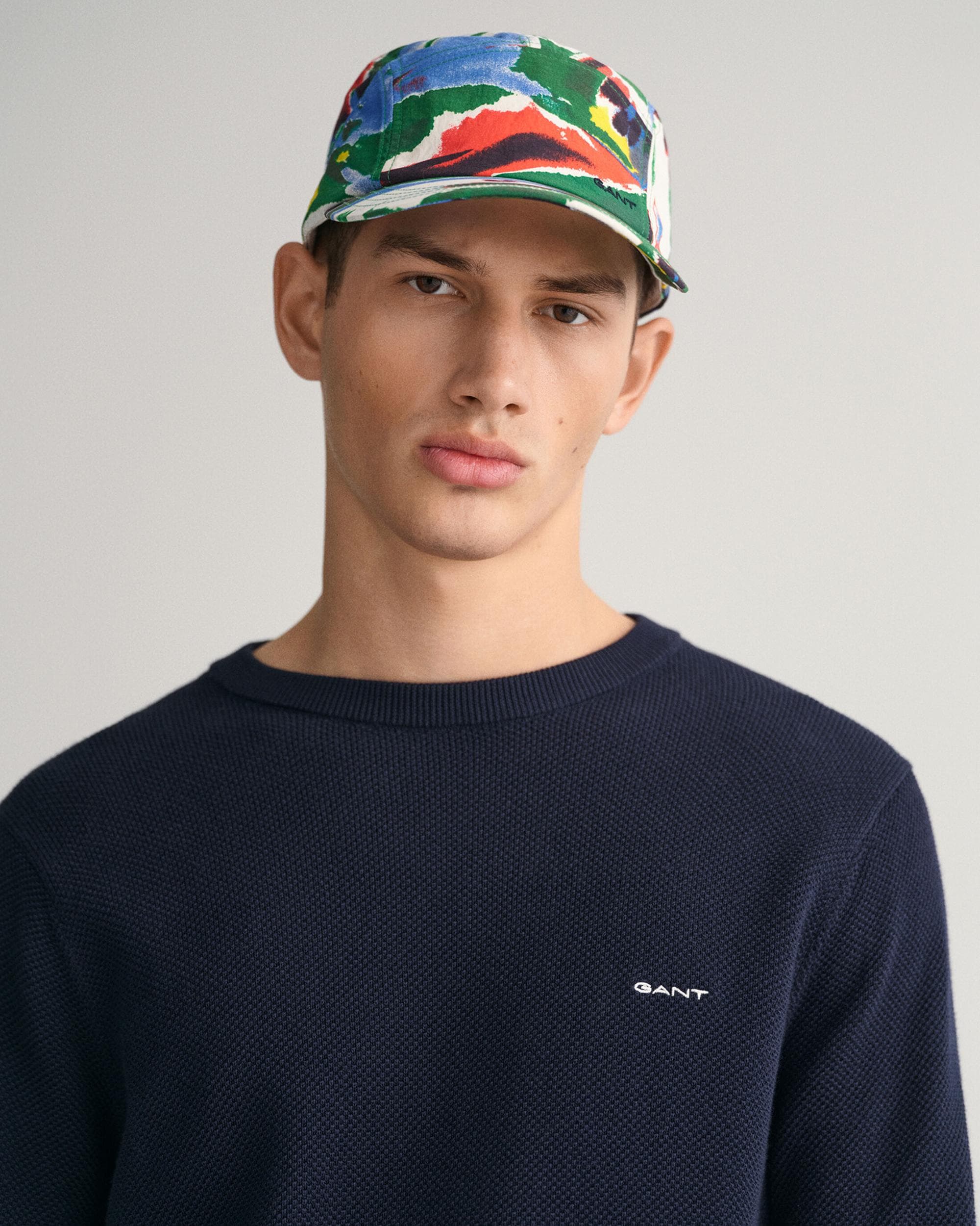 GANT Mens Cotton Pique Crew Neck Jumper - 433 Evening Blue - Image 3