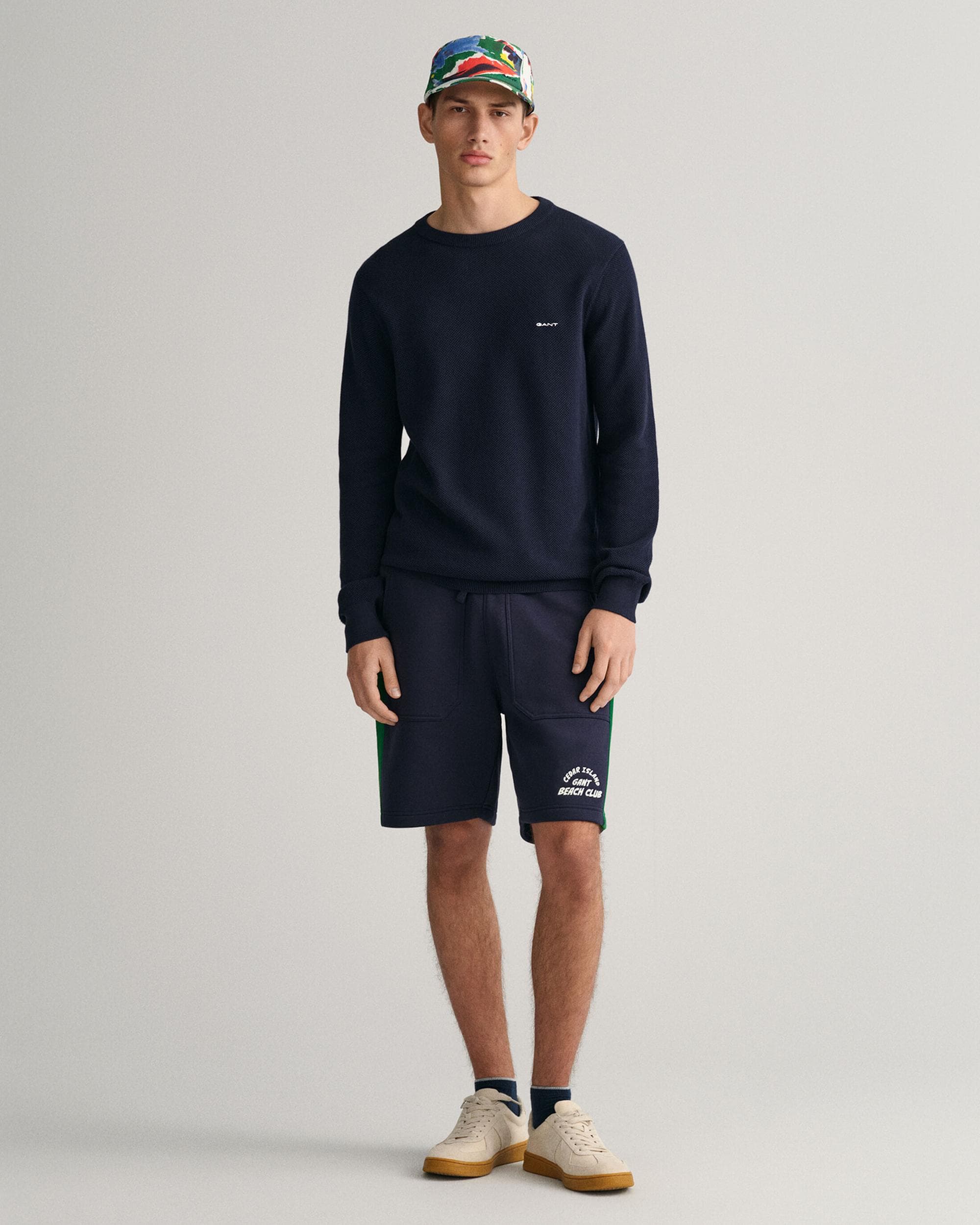 GANT Mens Cotton Pique Crew Neck Jumper - 433 Evening Blue - Image 4