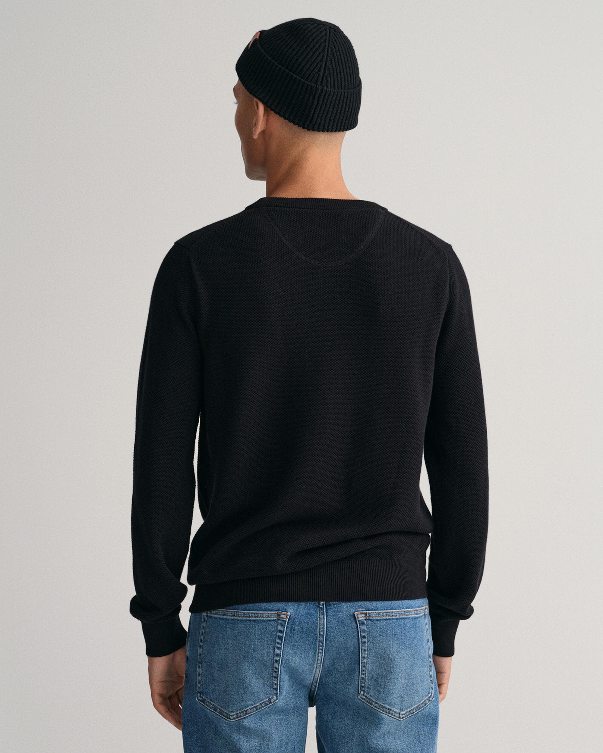 GANT Mens Cotton Pique Crew Neck Jumper - 5 Black - Image 2