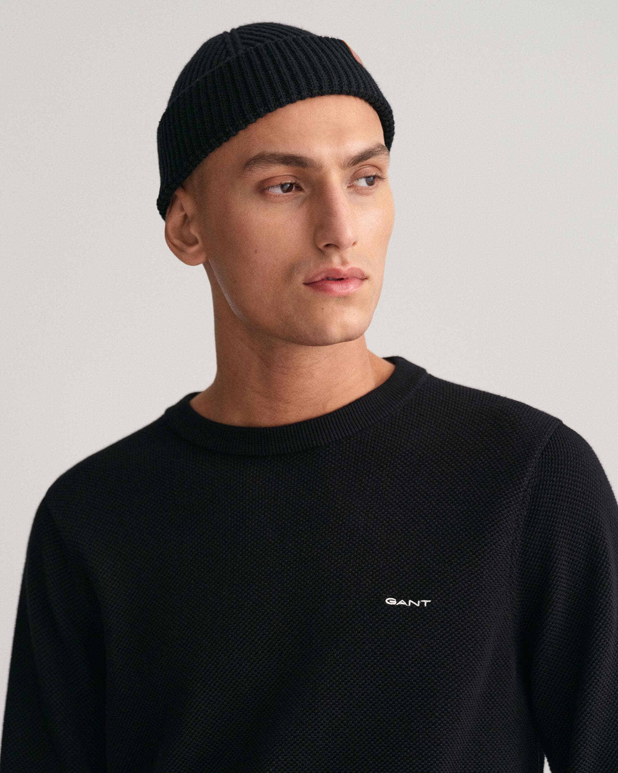 GANT Mens Cotton Pique Crew Neck Jumper - 5 Black - Image 3