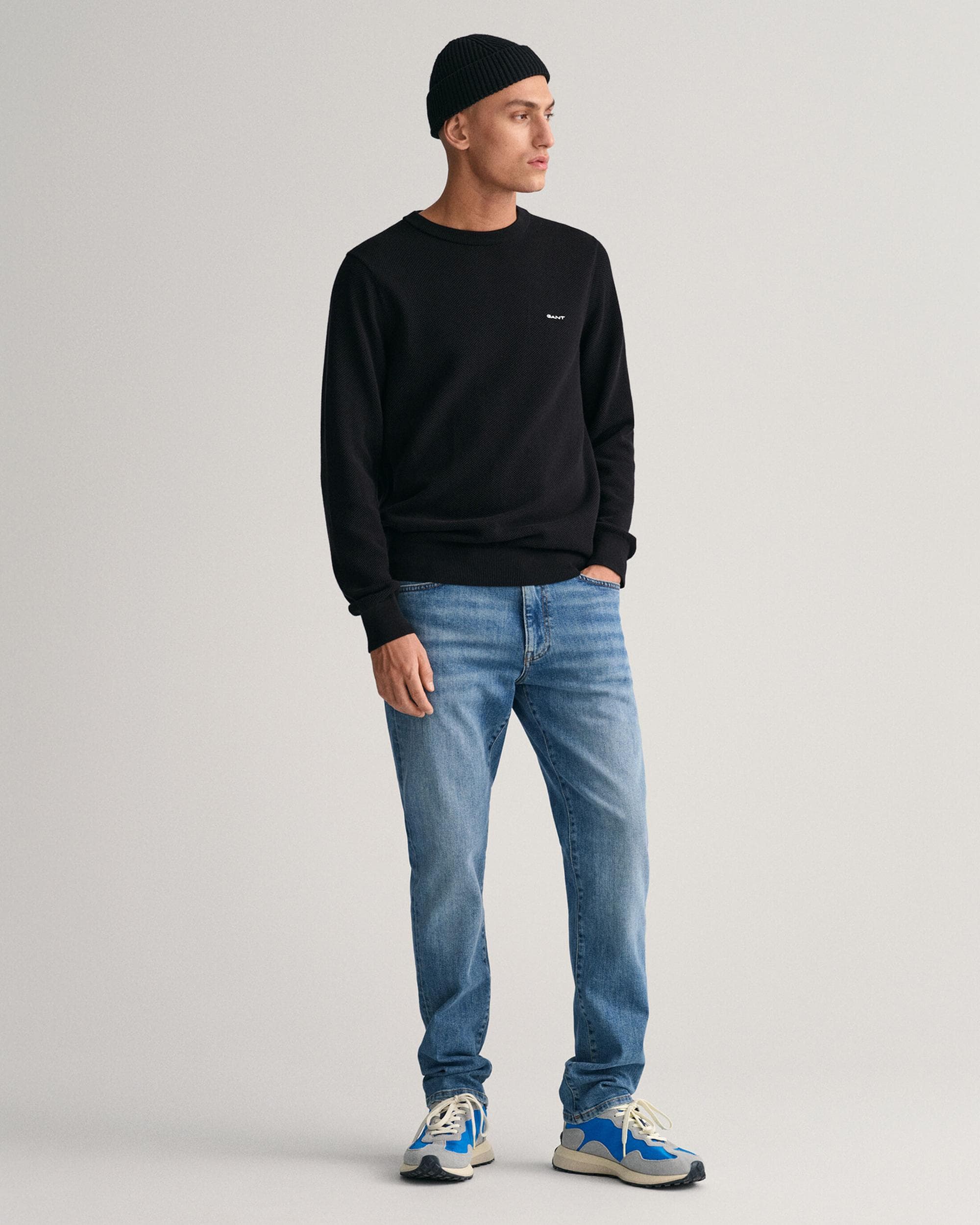 GANT Mens Cotton Pique Crew Neck Jumper - 5 Black - Image 4