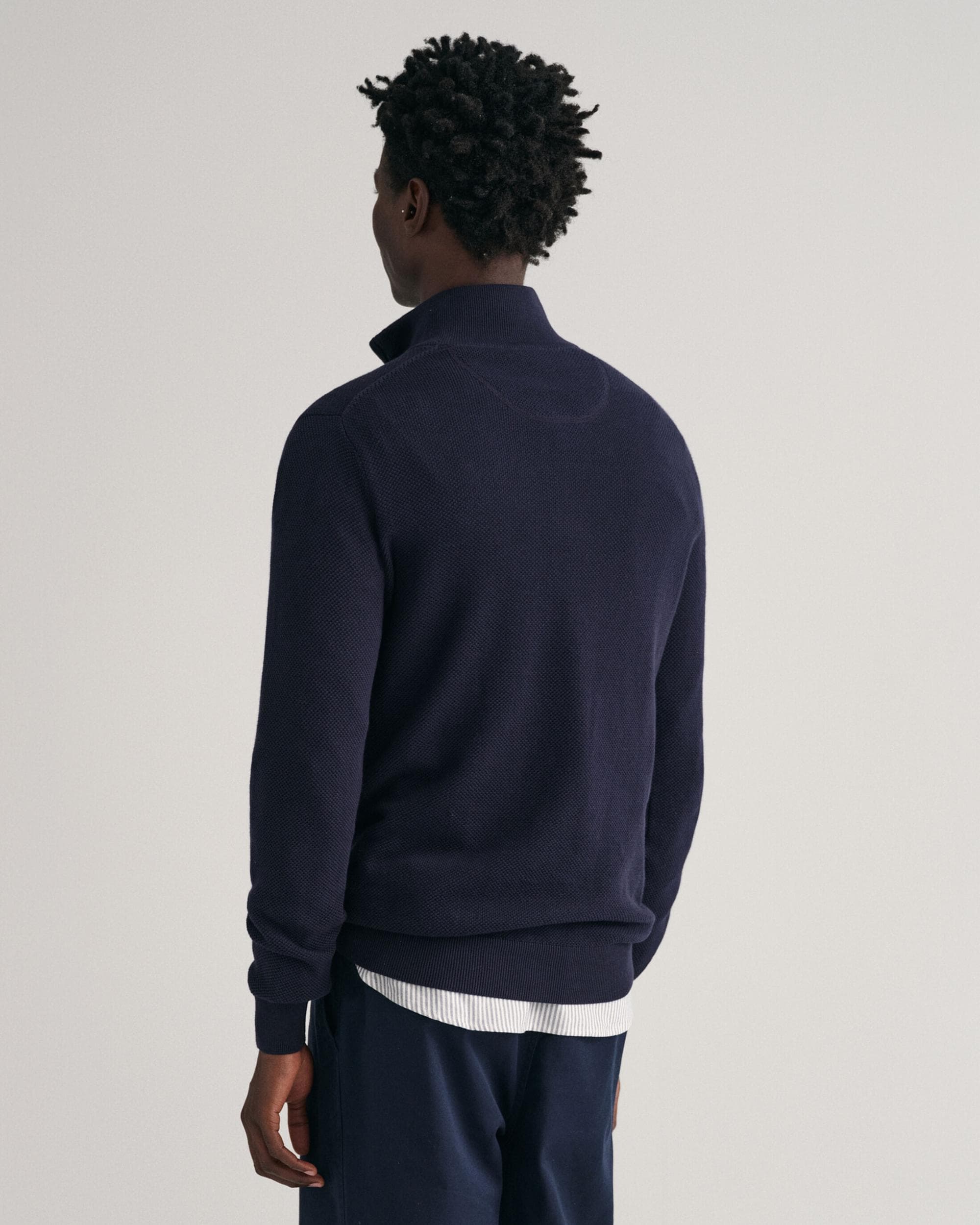 GANT Mens Cotton Pique Half Zip Jumper - 433 Evening Blue - Image 2