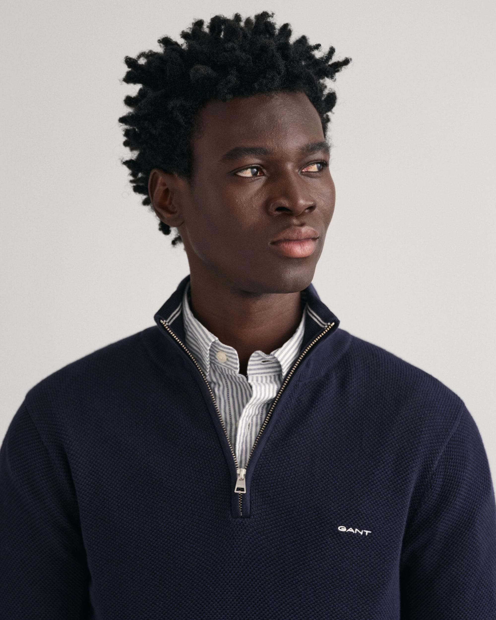GANT Mens Cotton Pique Half Zip Jumper - 433 Evening Blue - Image 3