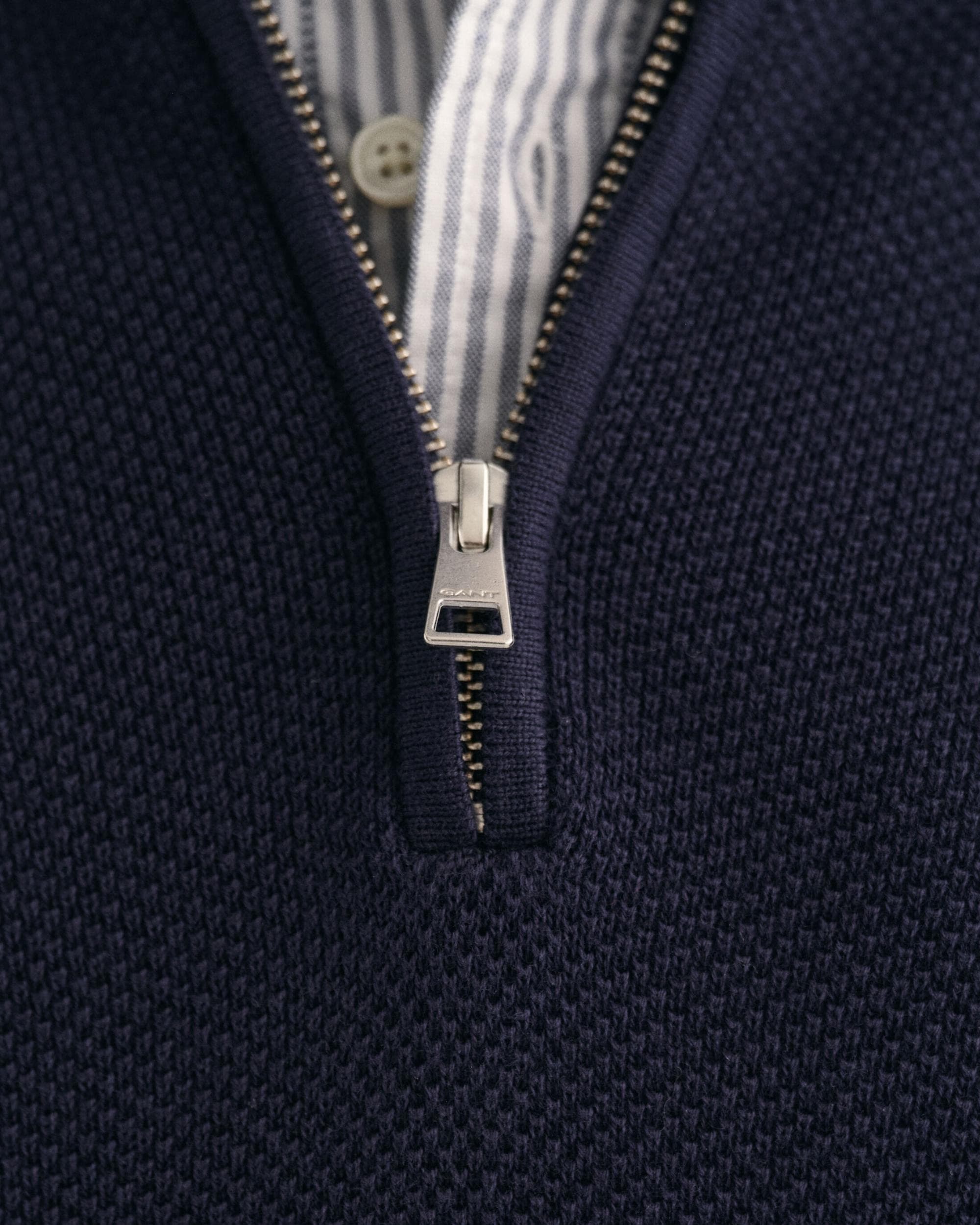 GANT Mens Cotton Pique Half Zip Jumper - 433 Evening Blue - Image 4