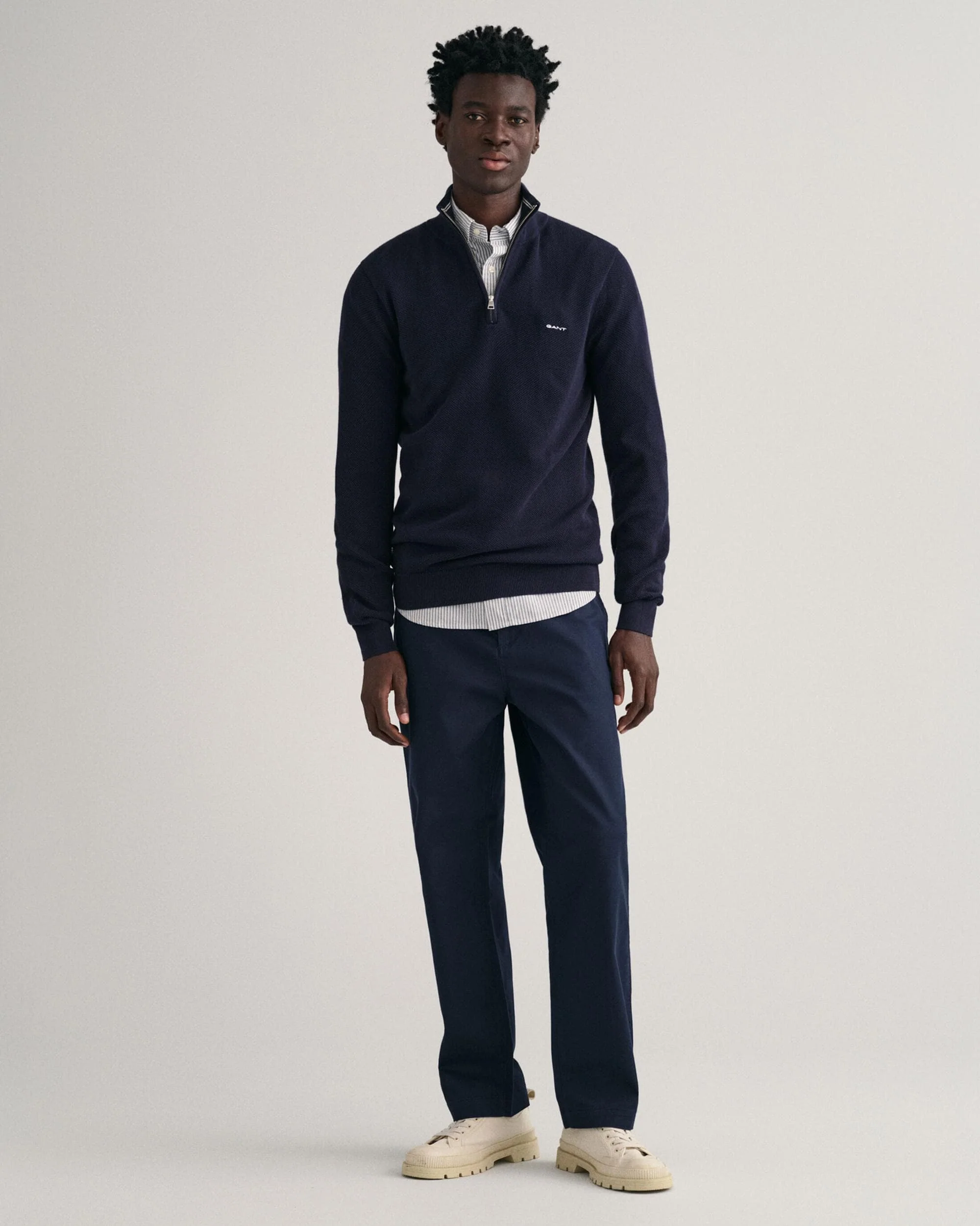 GANT Mens Cotton Pique Half Zip Jumper - 433 Evening Blue - Image 5