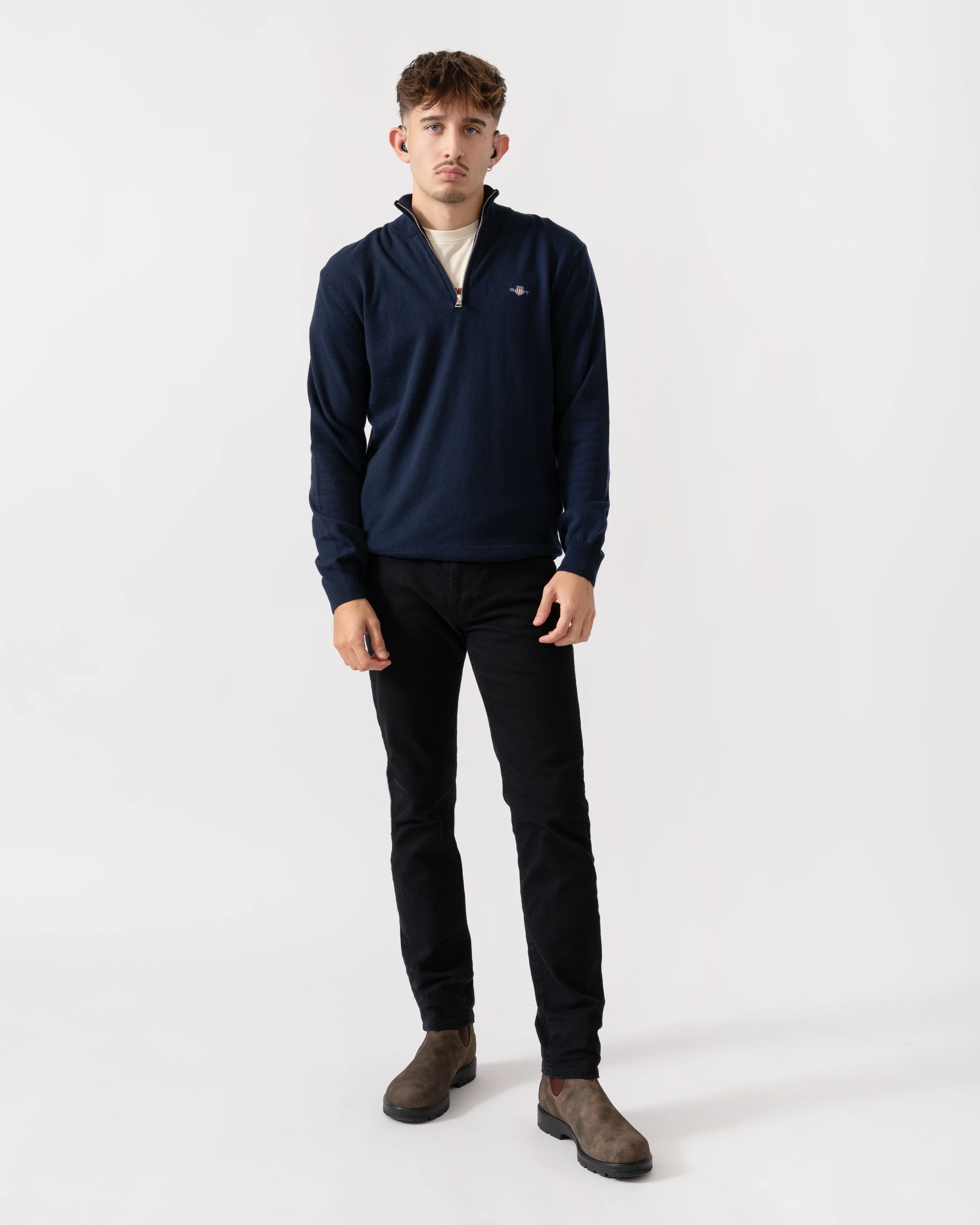 GANT Mens Cotton/Wool Blend Half Zip Jumper - 433 Evening Blue - Image 3