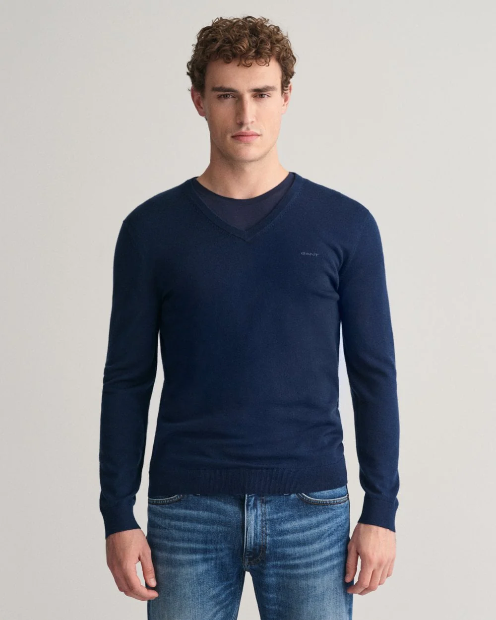 GANT Mens Extrafine Merino Wool V-Neck Jumper
