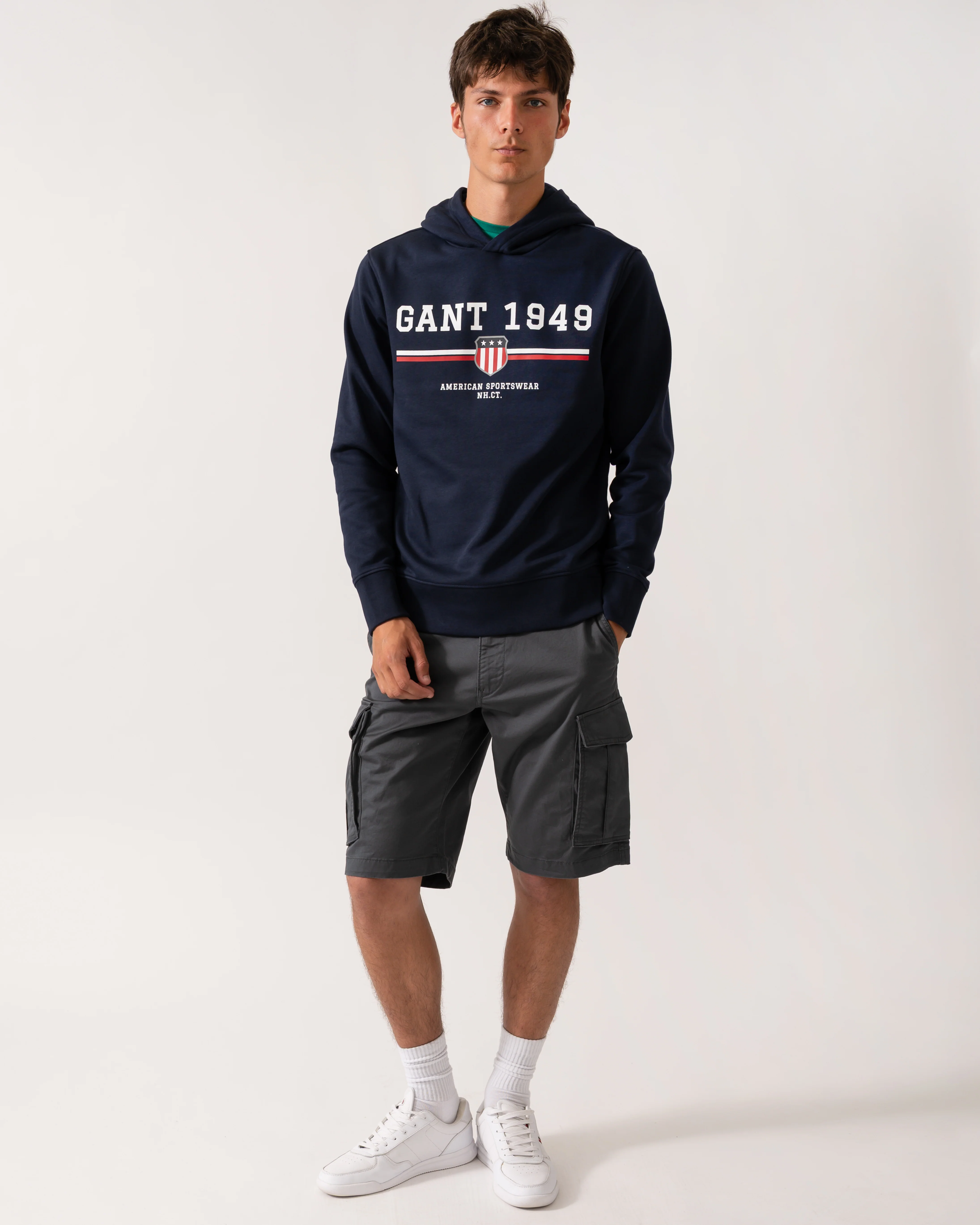 GANT Mens Graphic Pullover Hoodie - 433 Evening Blue - Image 2