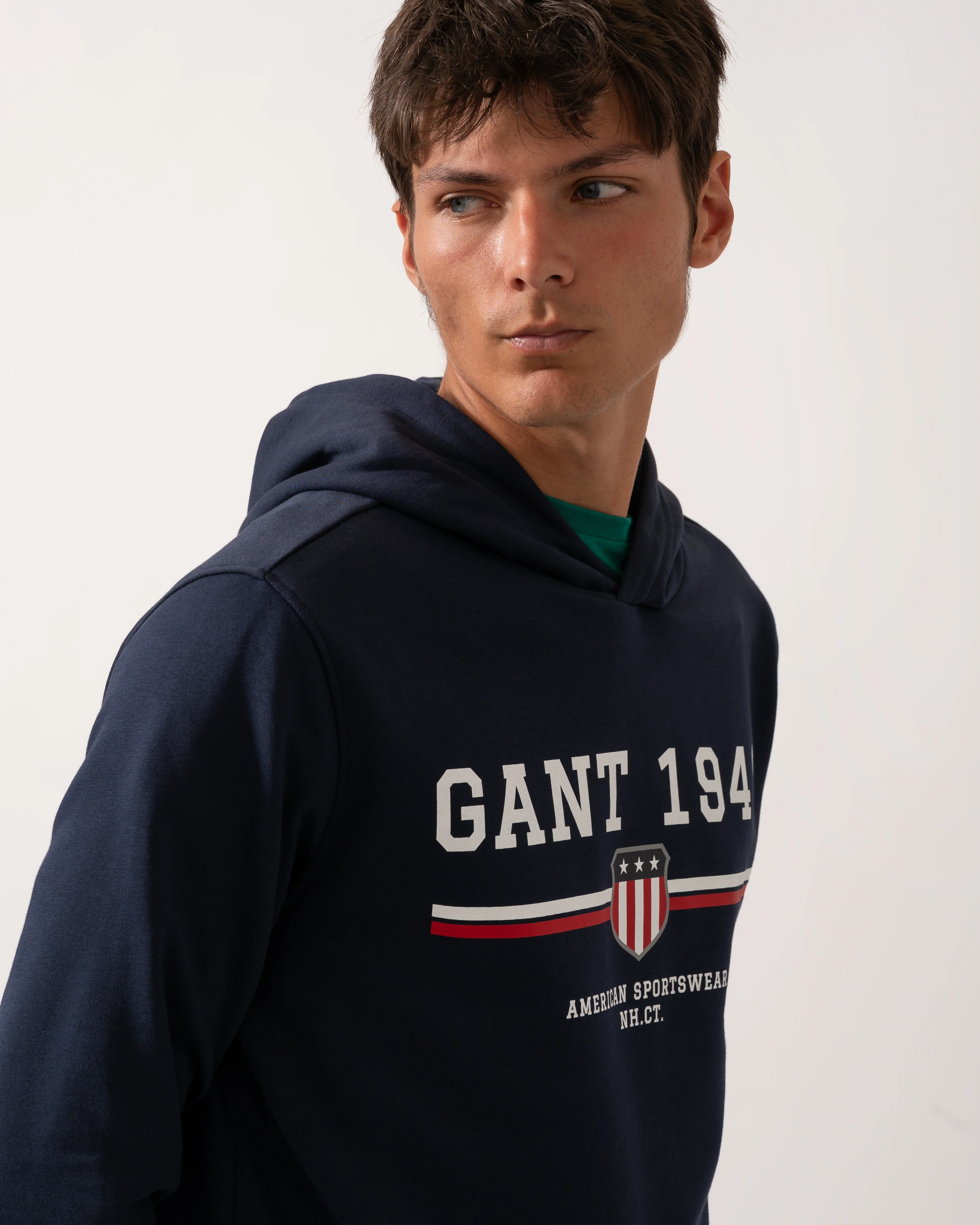 GANT Mens Graphic Pullover Hoodie - 433 Evening Blue - Image 3