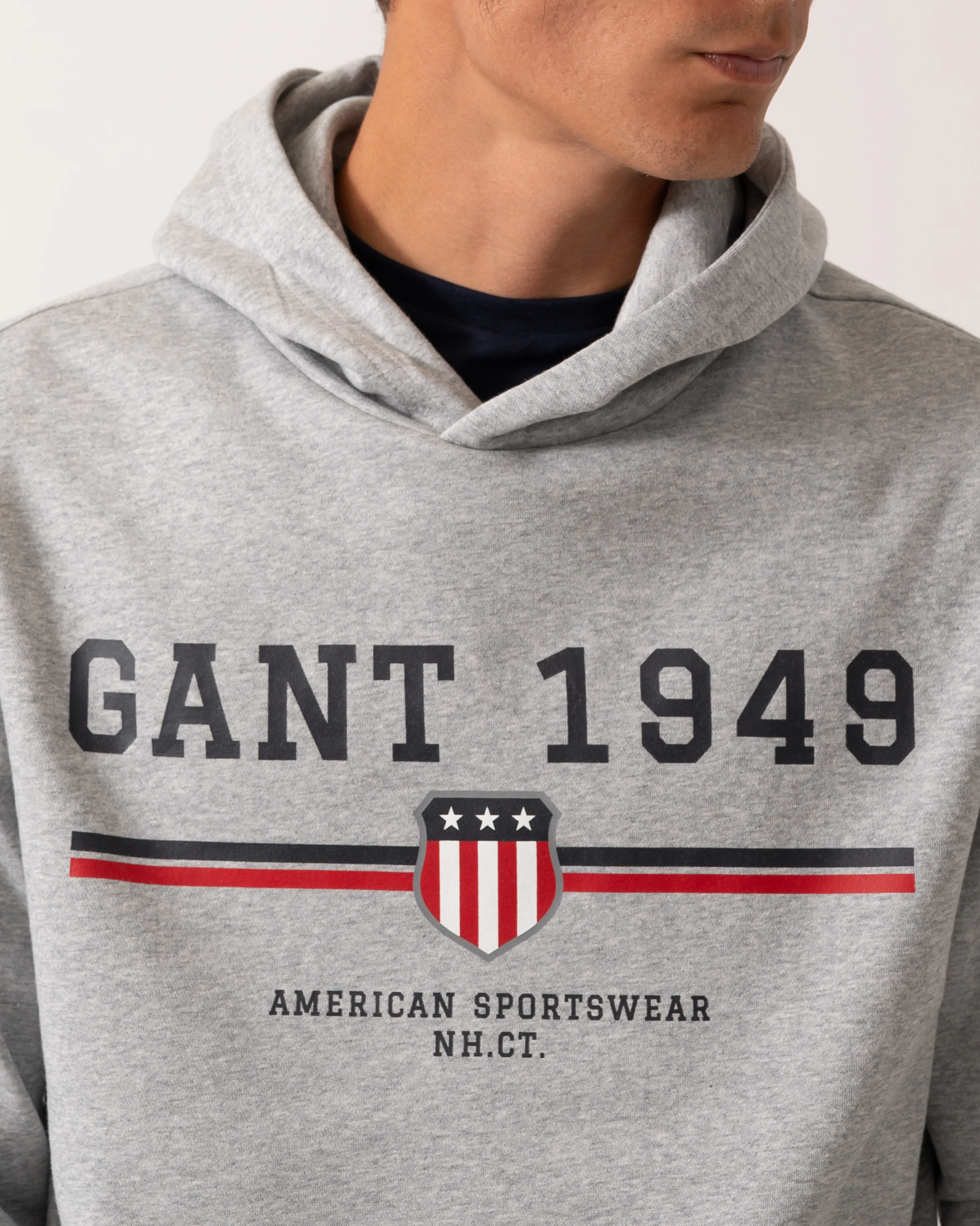 GANT Mens Graphic Pullover Hoodie - 93 Grey Melange - Image 2