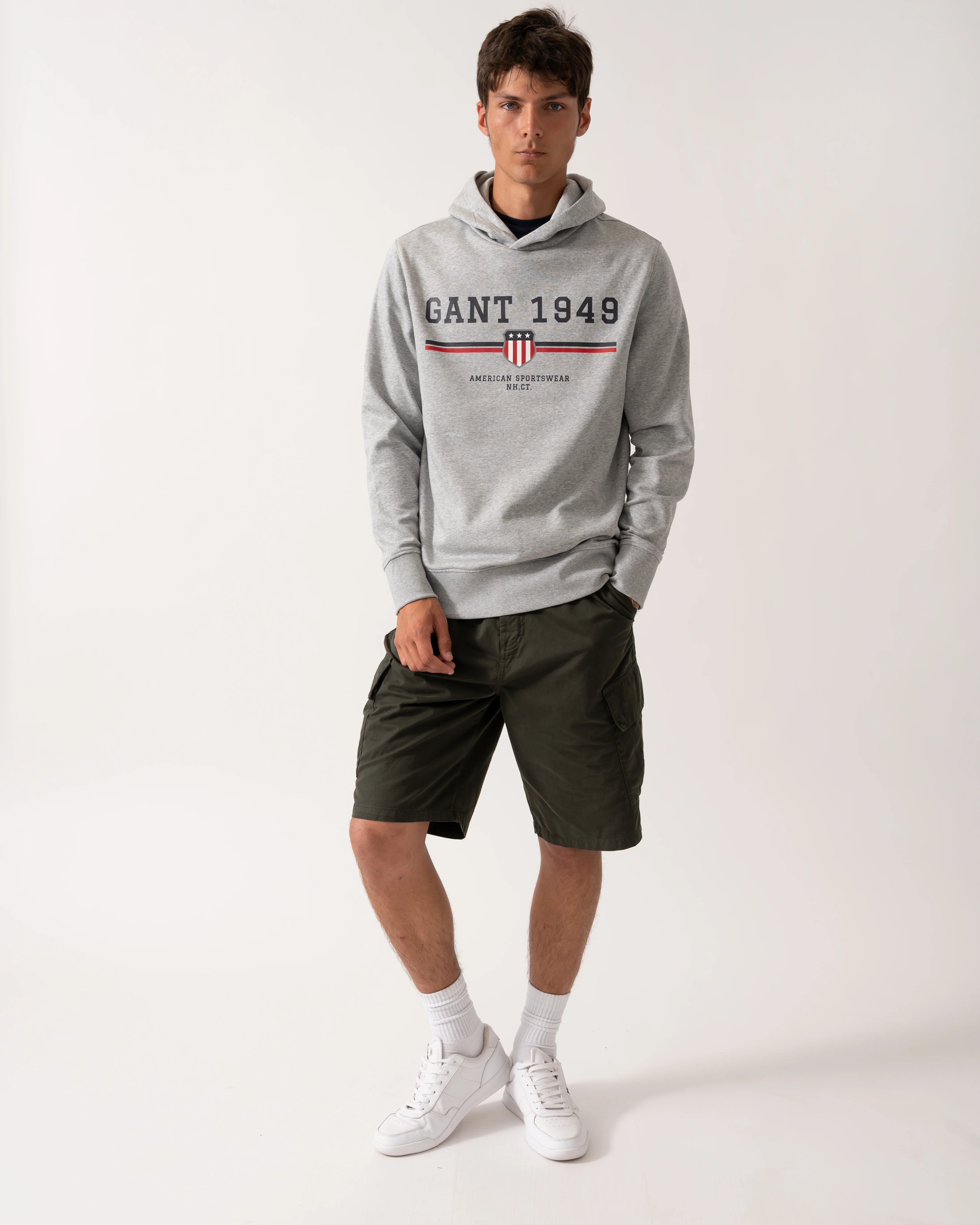GANT Mens Graphic Pullover Hoodie - 93 Grey Melange - Image 3