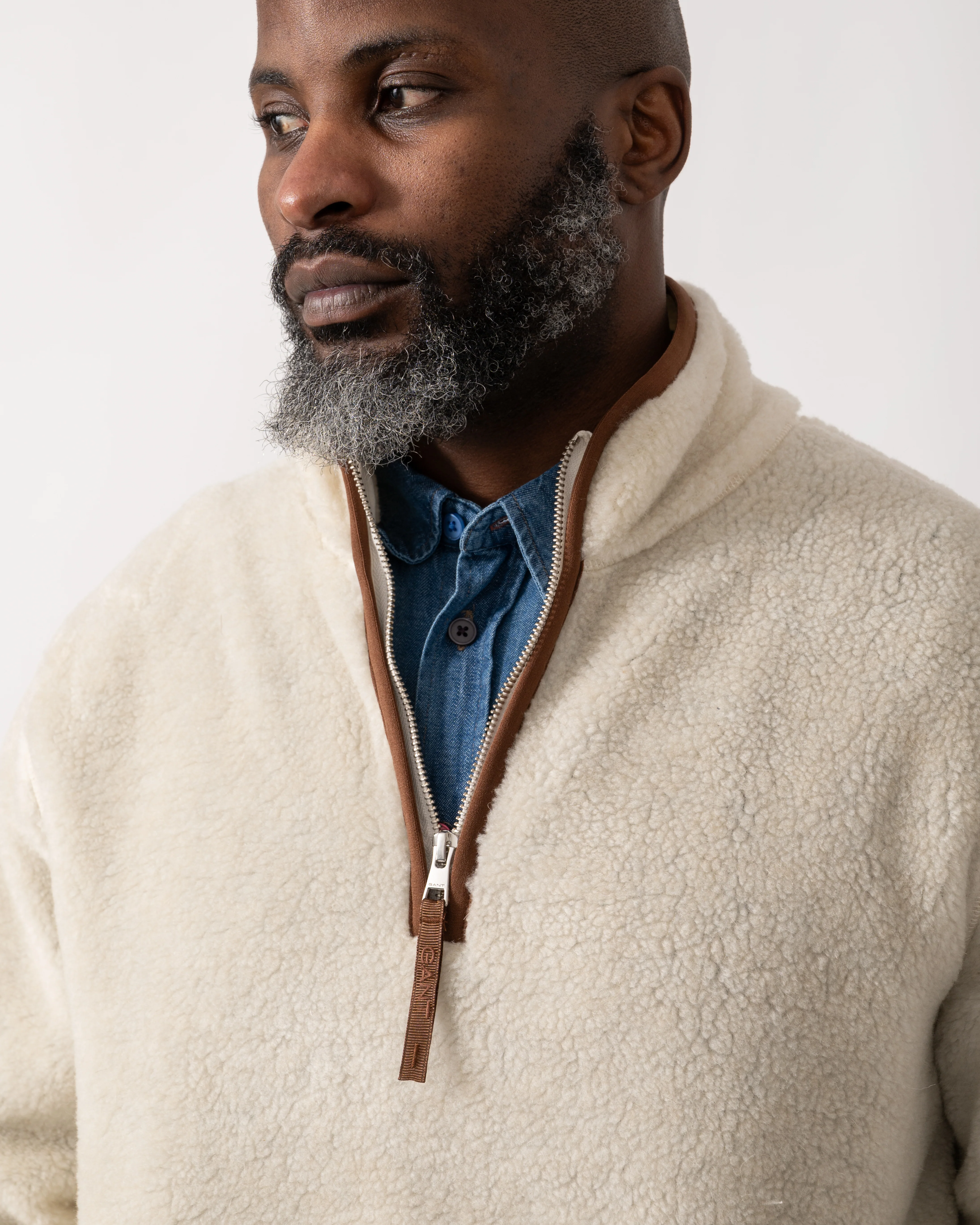 GANT Mens Half Zip Fleece - 130 Cream - Image 4