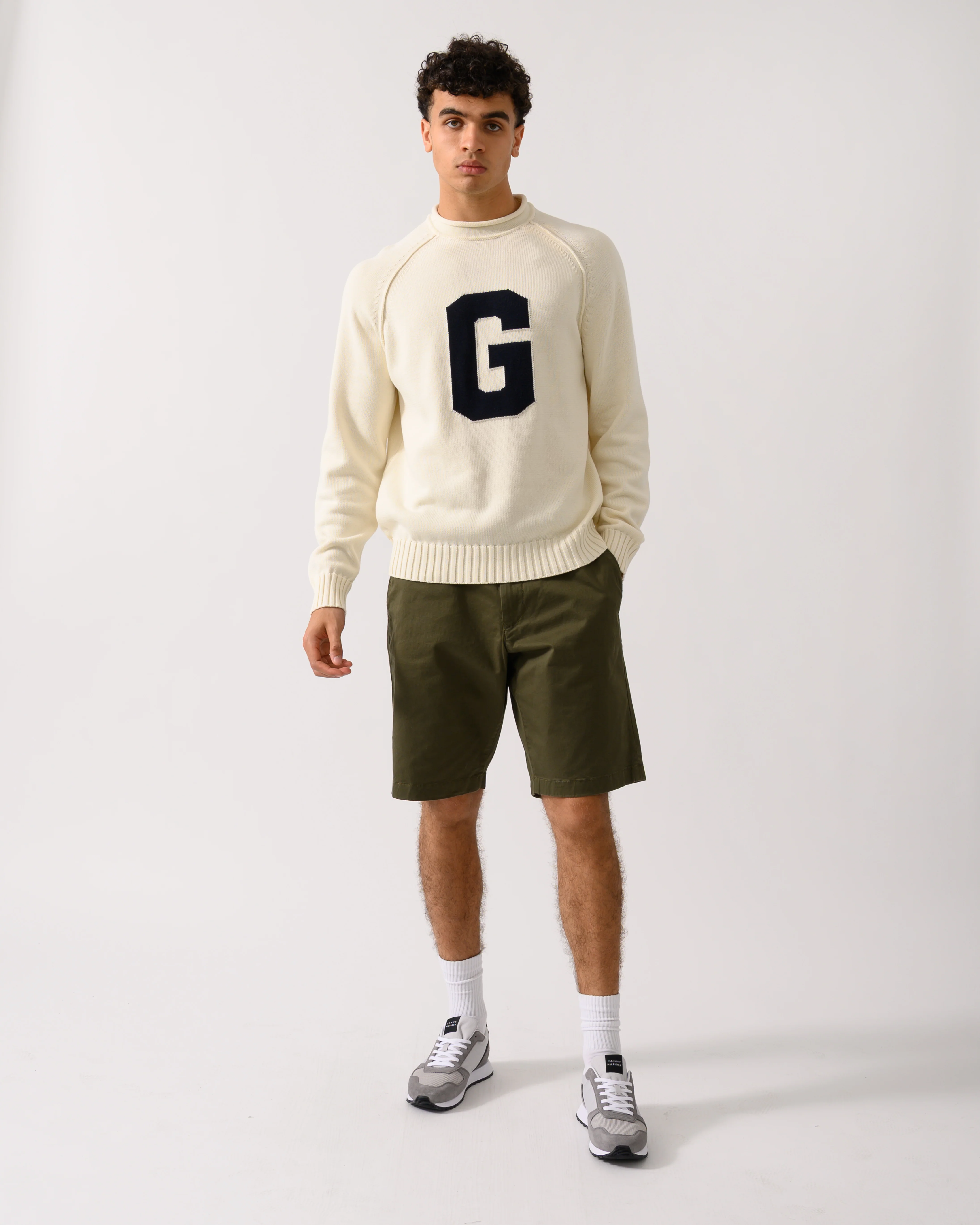 GANT Mens Intarsia G Logo Crew Neck Jumper - 130 Cream - Image 3