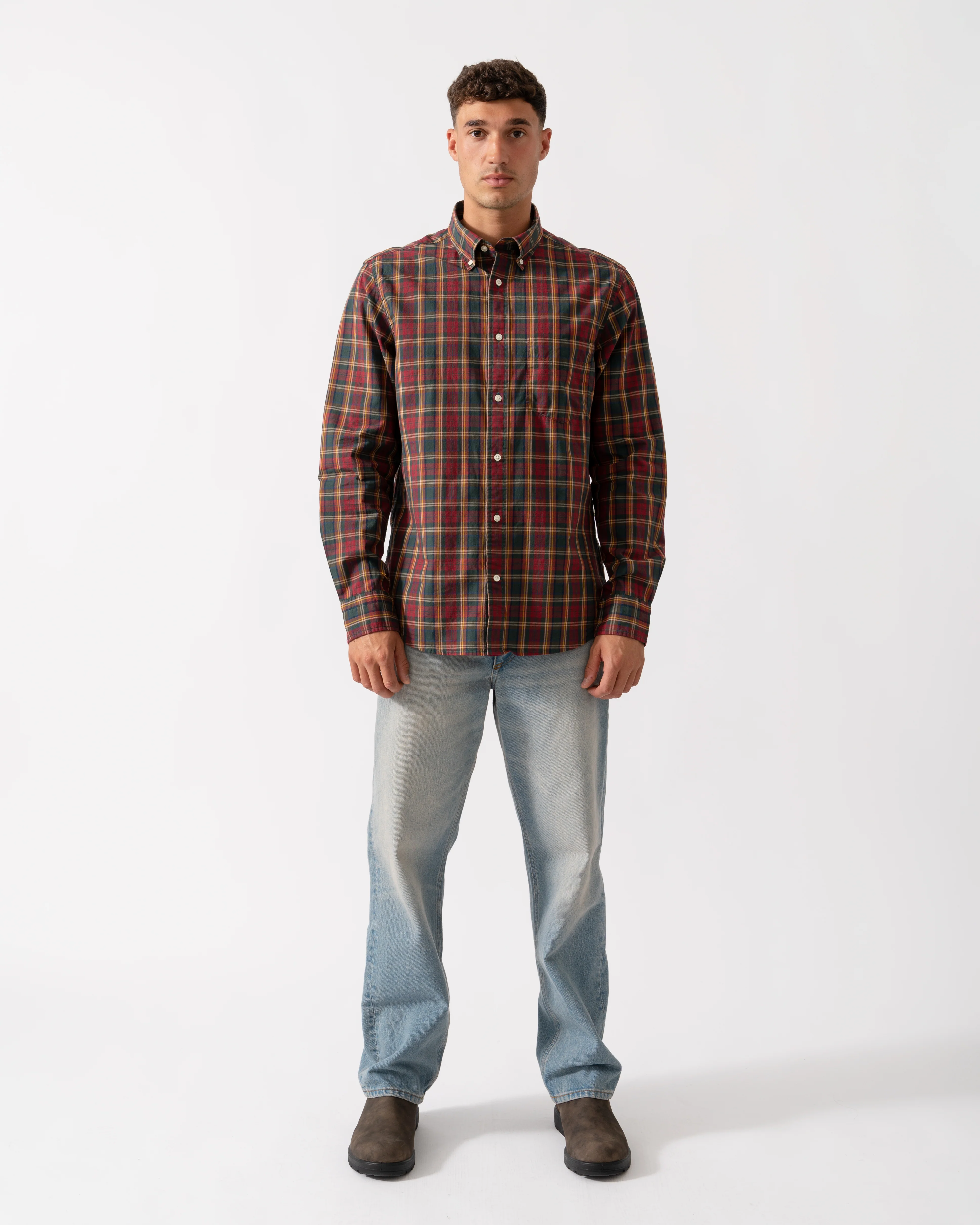 GANT Mens Long Sleeve Archive Poplin Check Shirt - 604 Plumped Red - Image 3