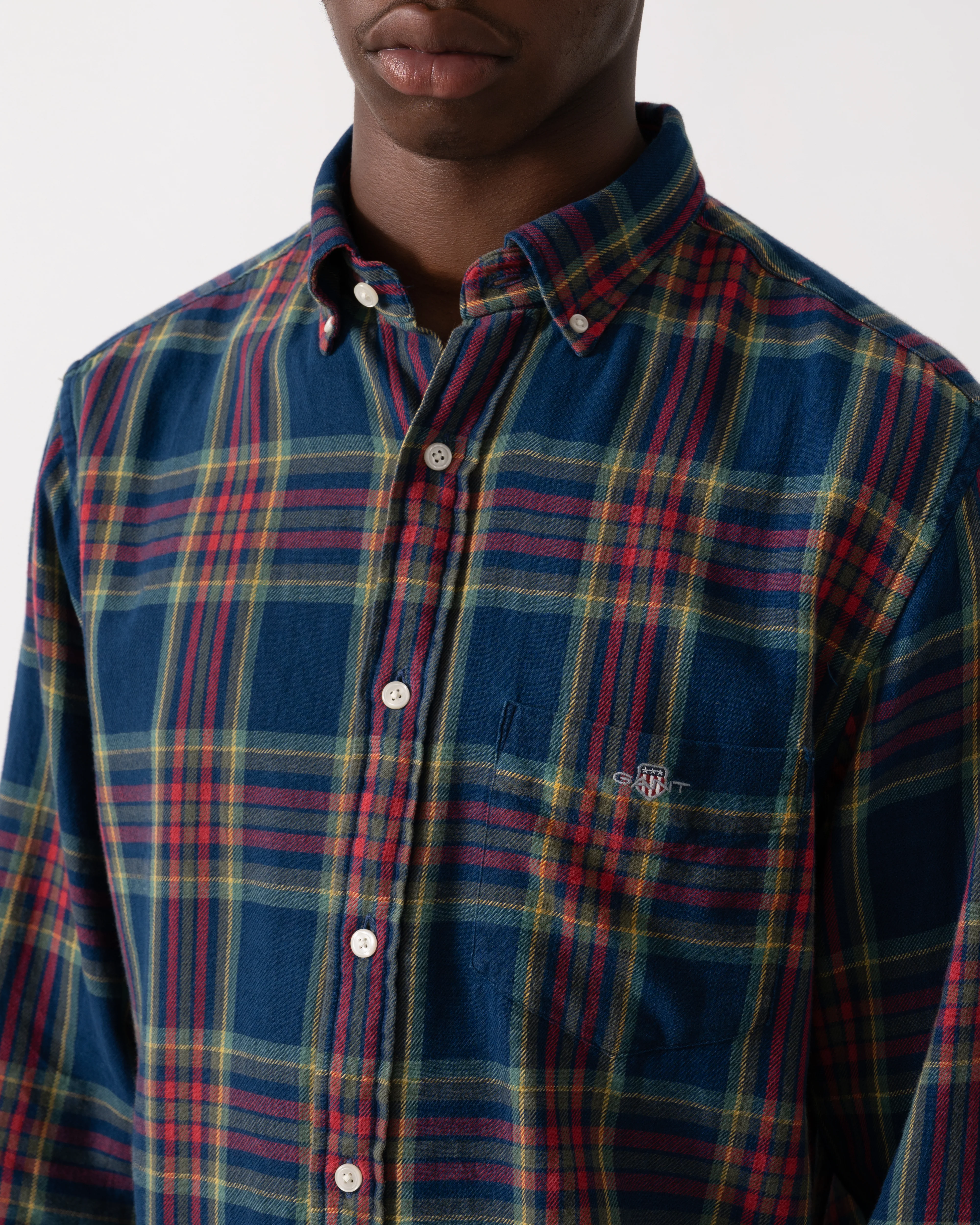 GANT Mens Long Sleeve Indigo Twill Check Shirt - 969 Indigo - Image 2