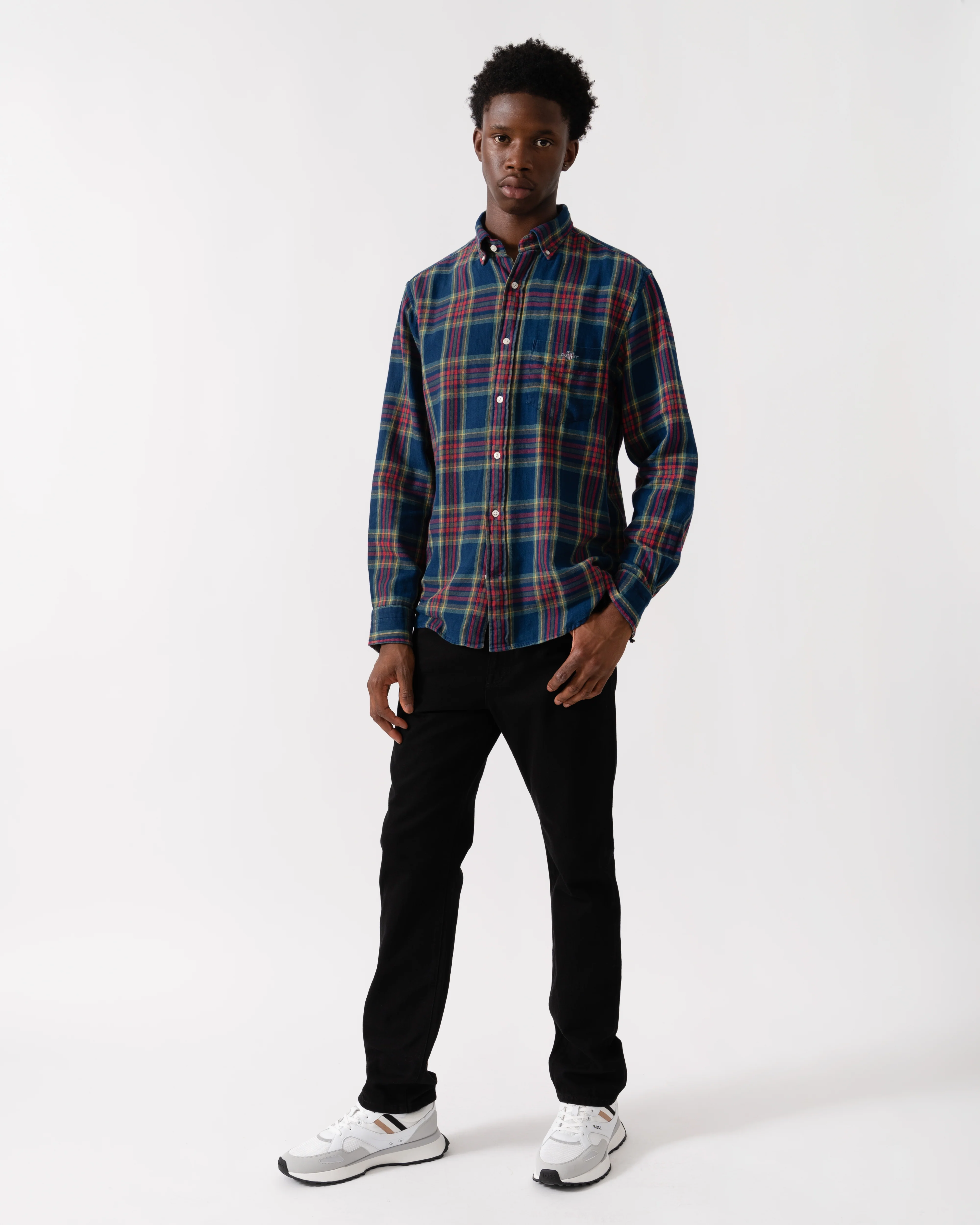 GANT Mens Long Sleeve Indigo Twill Check Shirt - 969 Indigo - Image 3