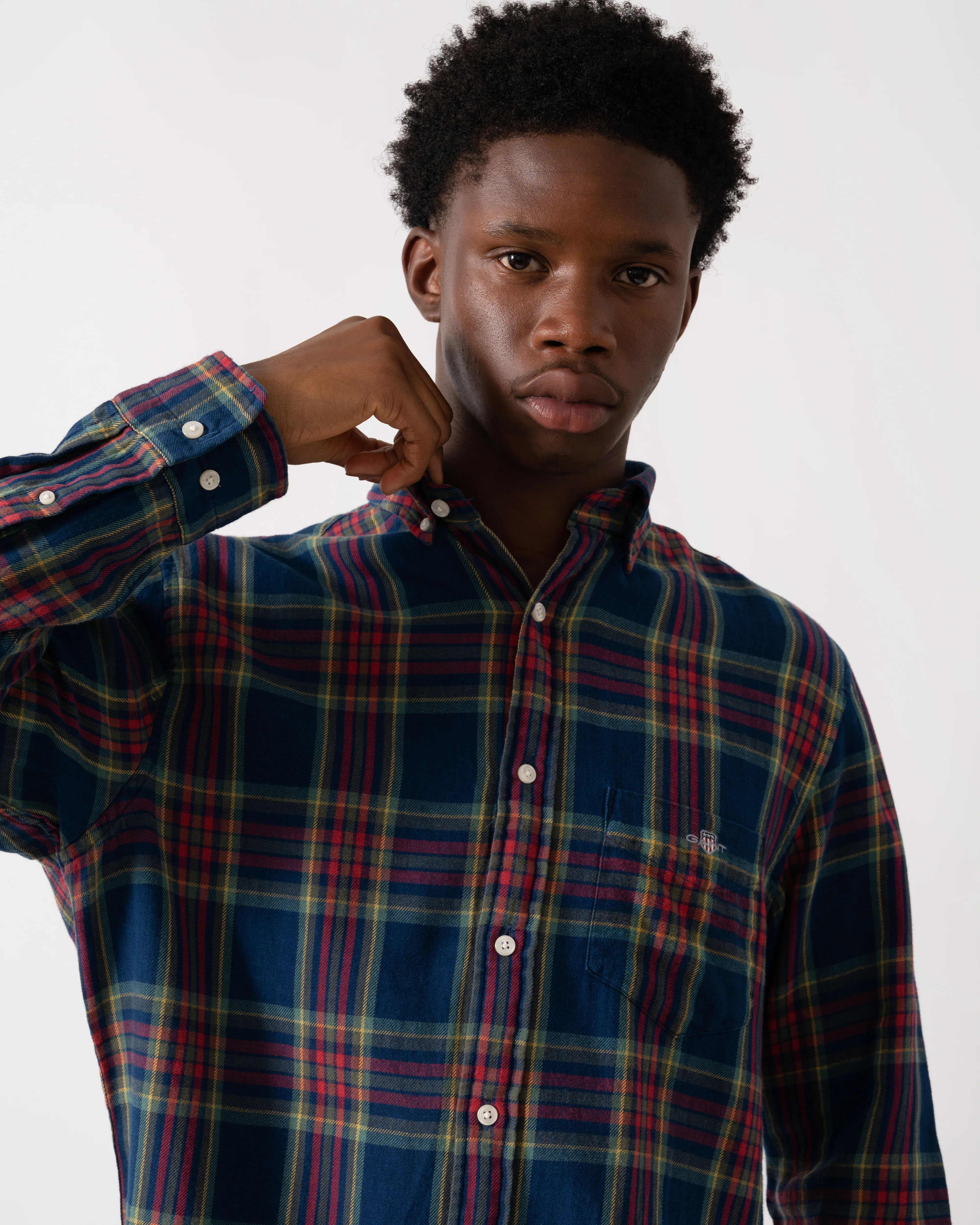 GANT Mens Long Sleeve Indigo Twill Check Shirt - 969 Indigo - Image 4