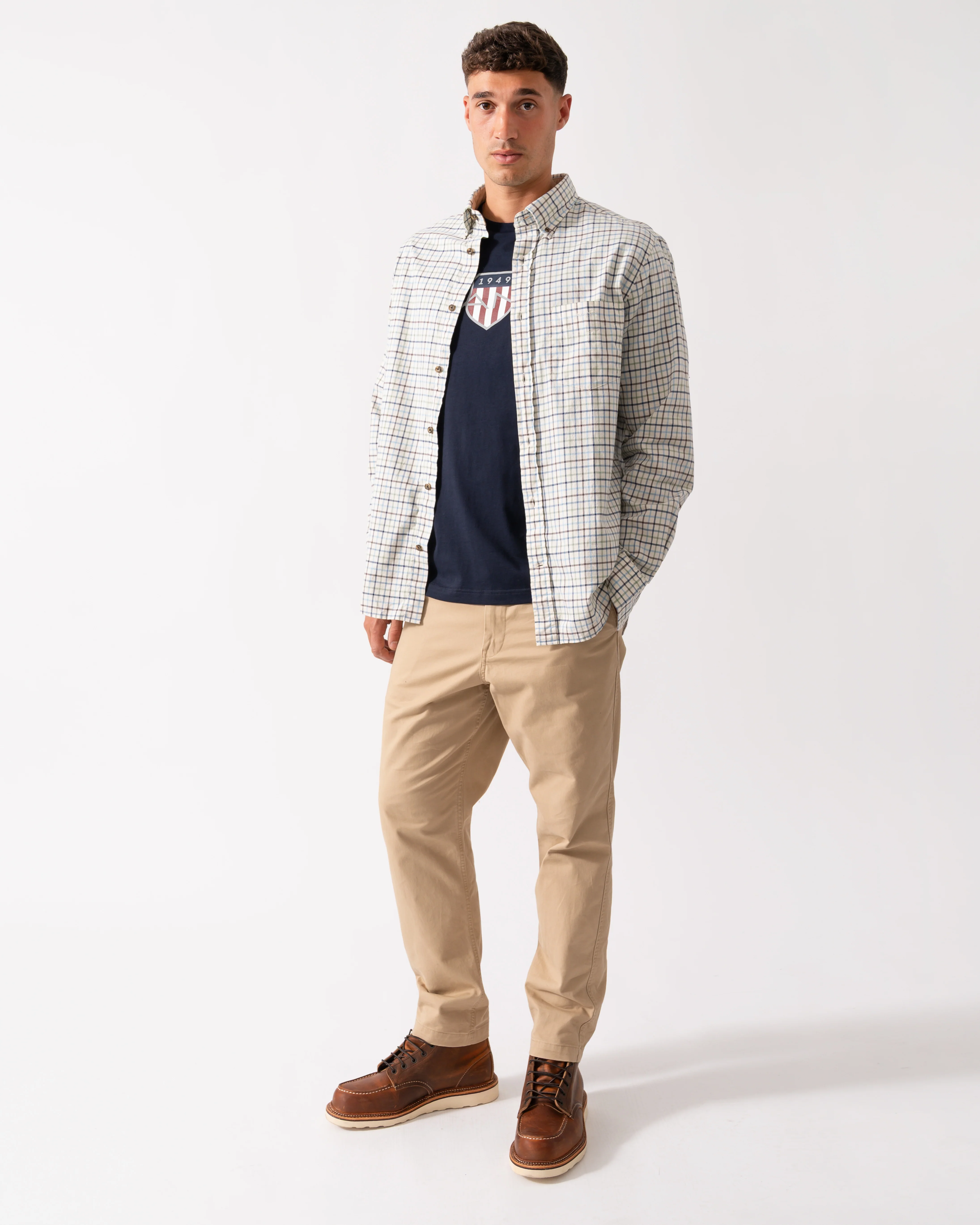 GANT Mens Long Sleeve Twill Check Shirt - 427 Clear Sky - Image 2