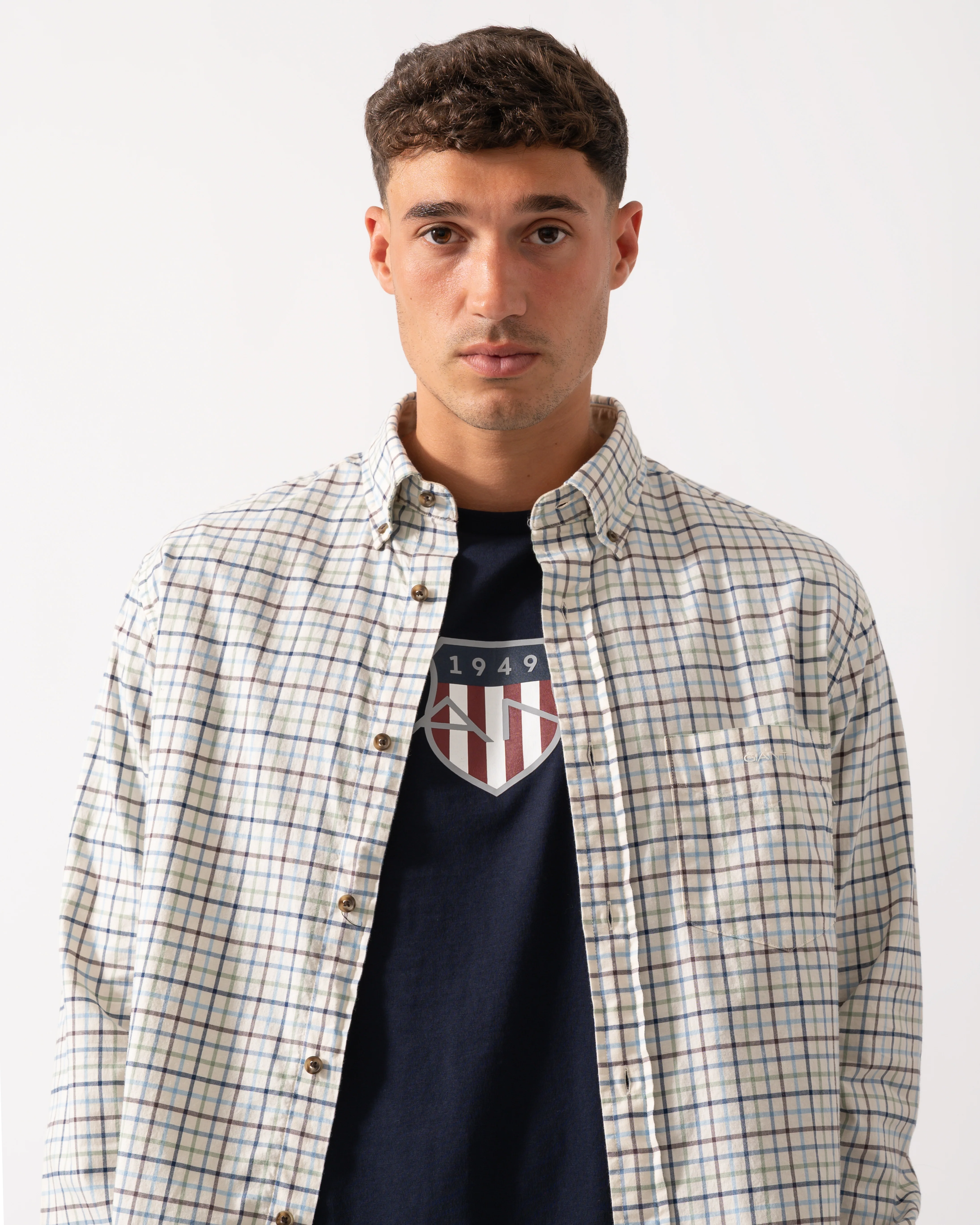 GANT Mens Long Sleeve Twill Check Shirt - 427 Clear Sky - Image 3