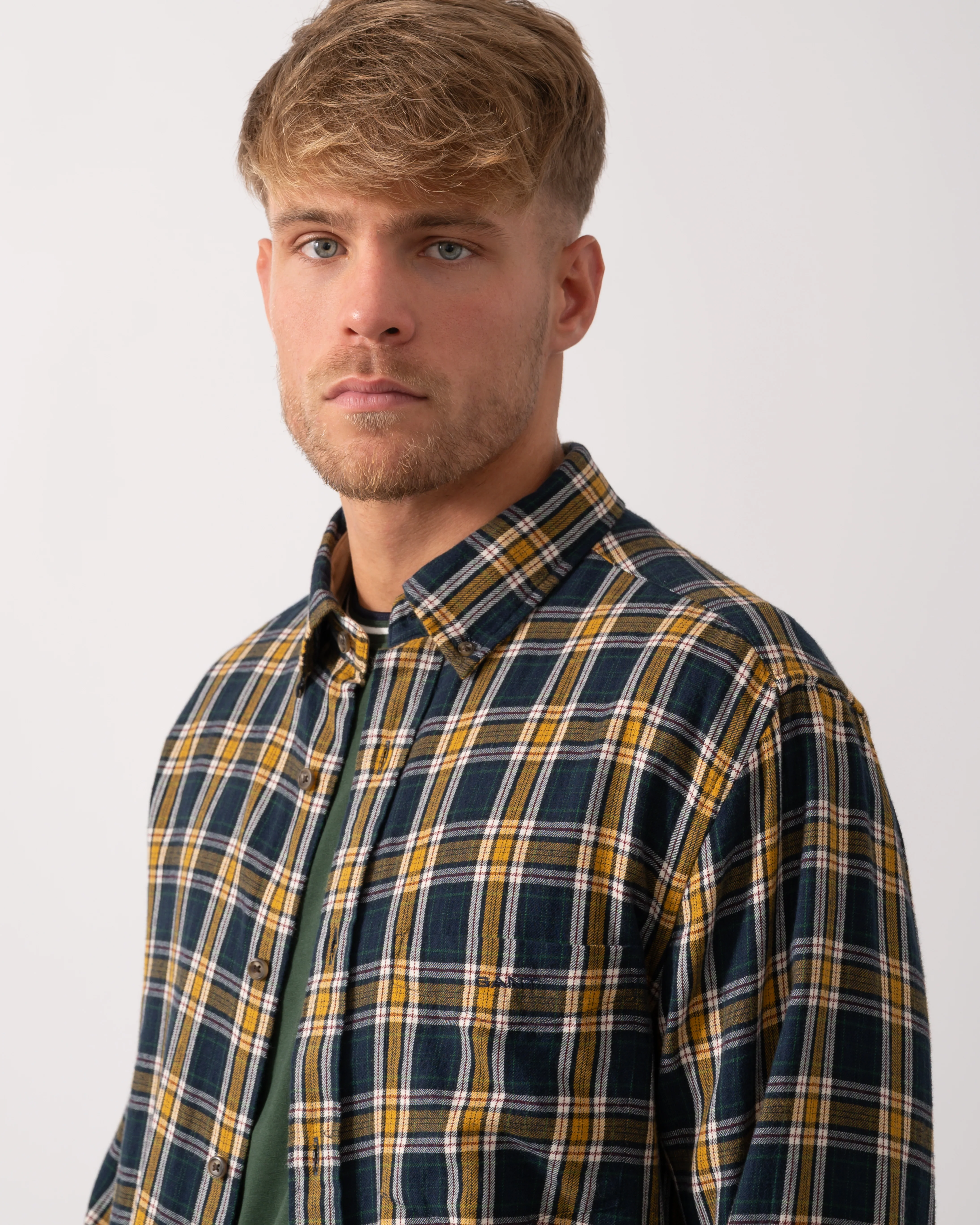 GANT Mens Long Sleeve Windblown Flannel Small Check Shirt - 433 Evening Blue - Image 3