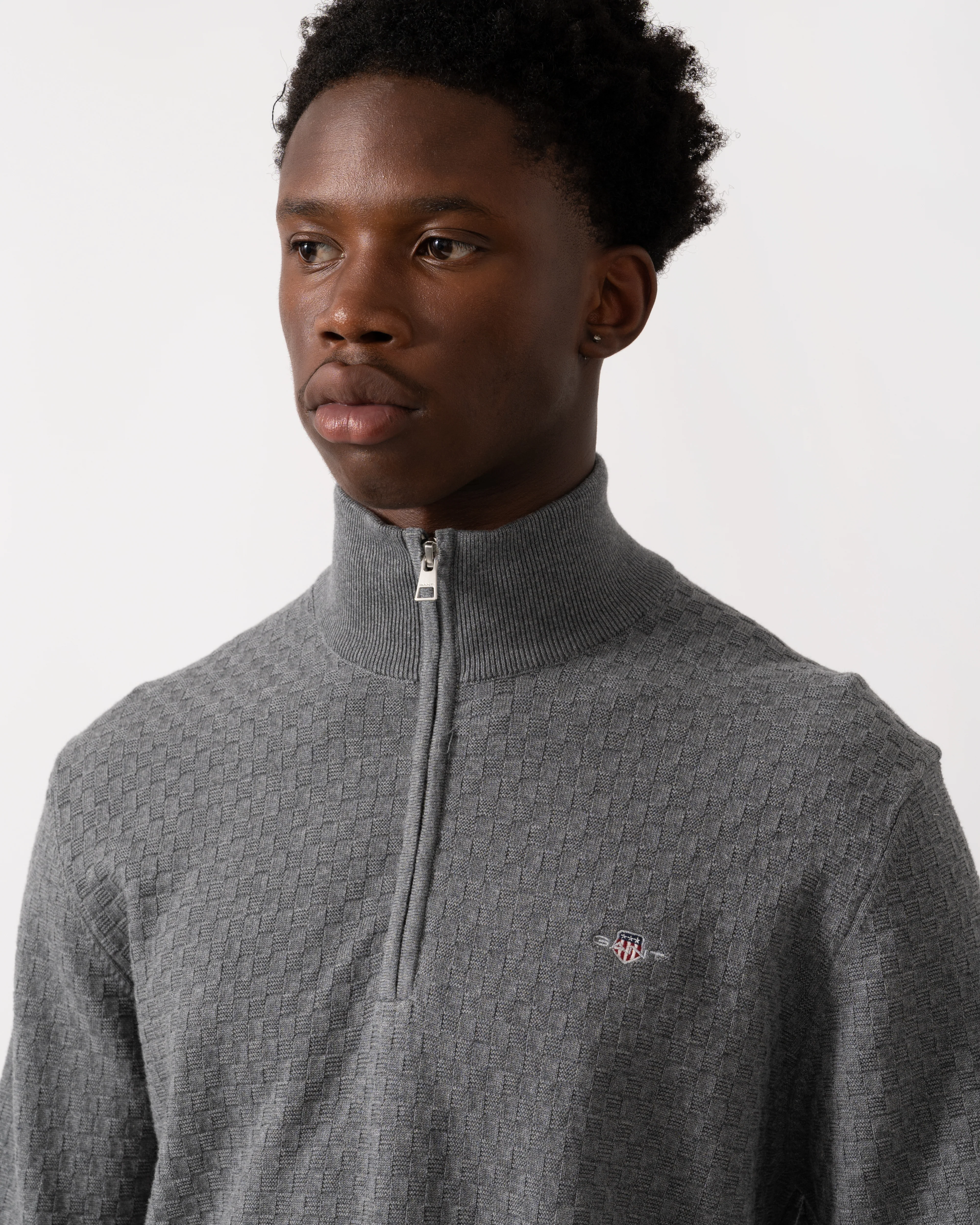 GANT Mens Micro Texture Half Zip Jumper - 92 Dark Grey Melange - Image 2