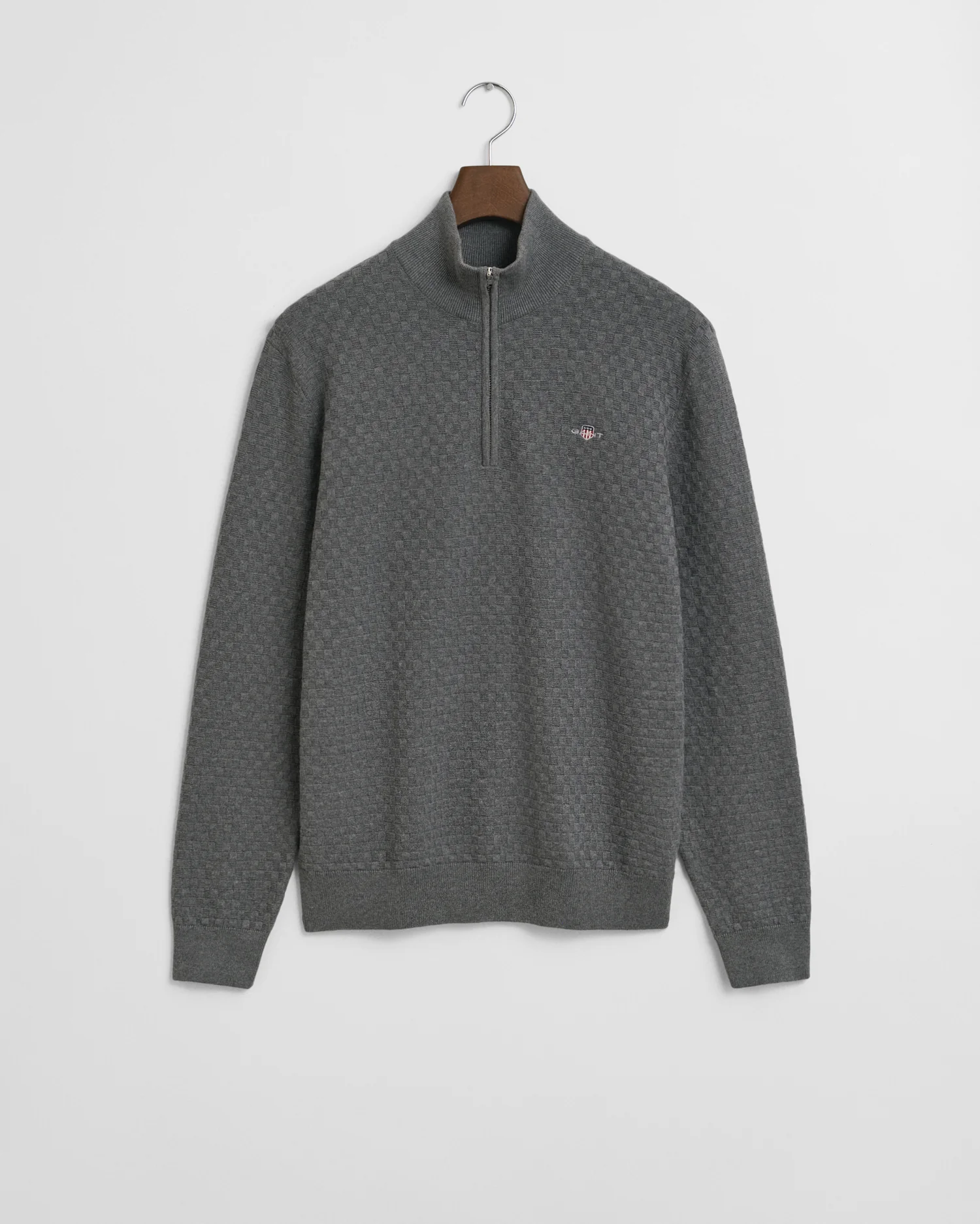 GANT Mens Micro Texture Half Zip Jumper - 92 Dark Grey Melange - Image 5