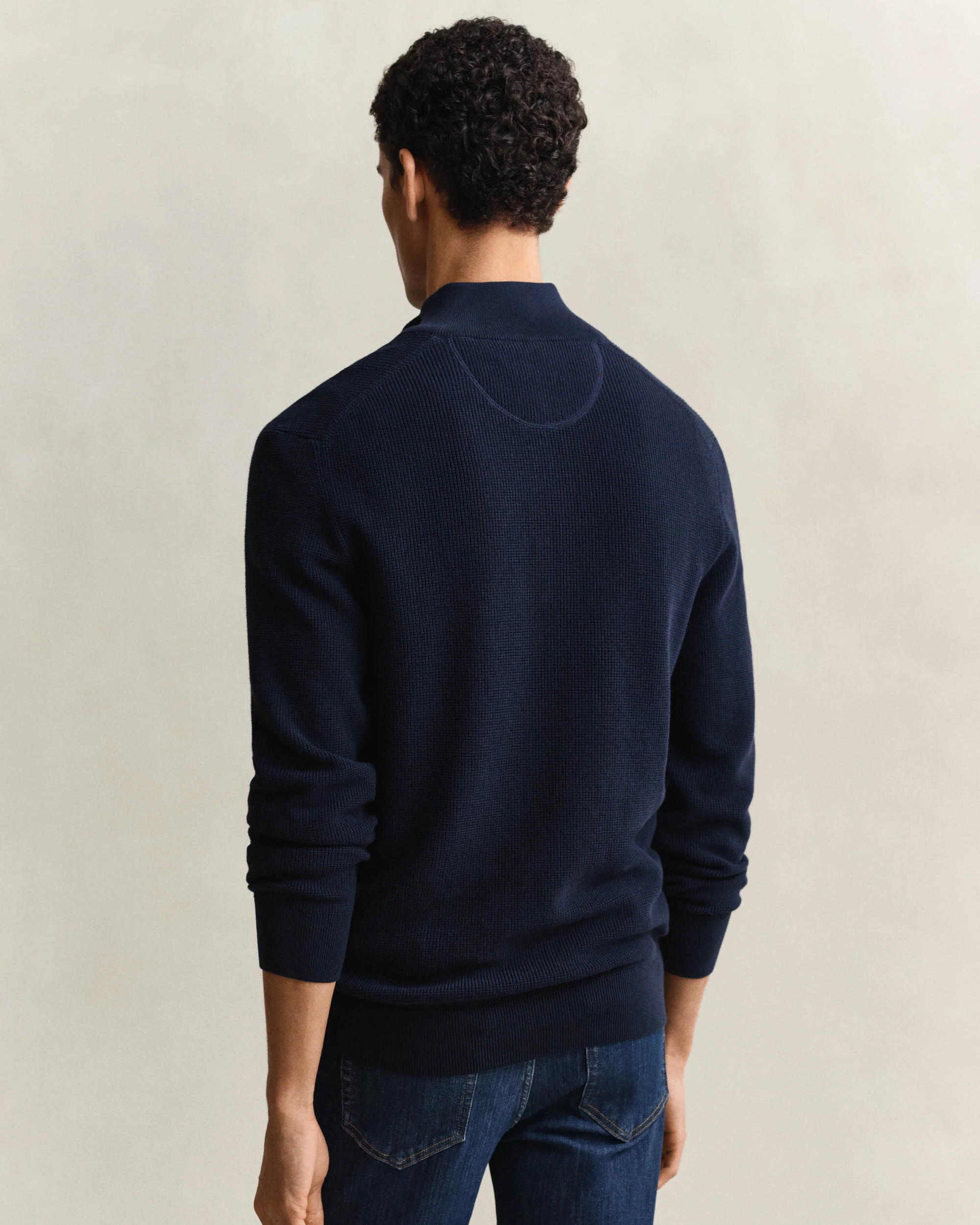 GANT Mens Micro Textured Cotton Half Zip - 433 Evening Blue - Image 3